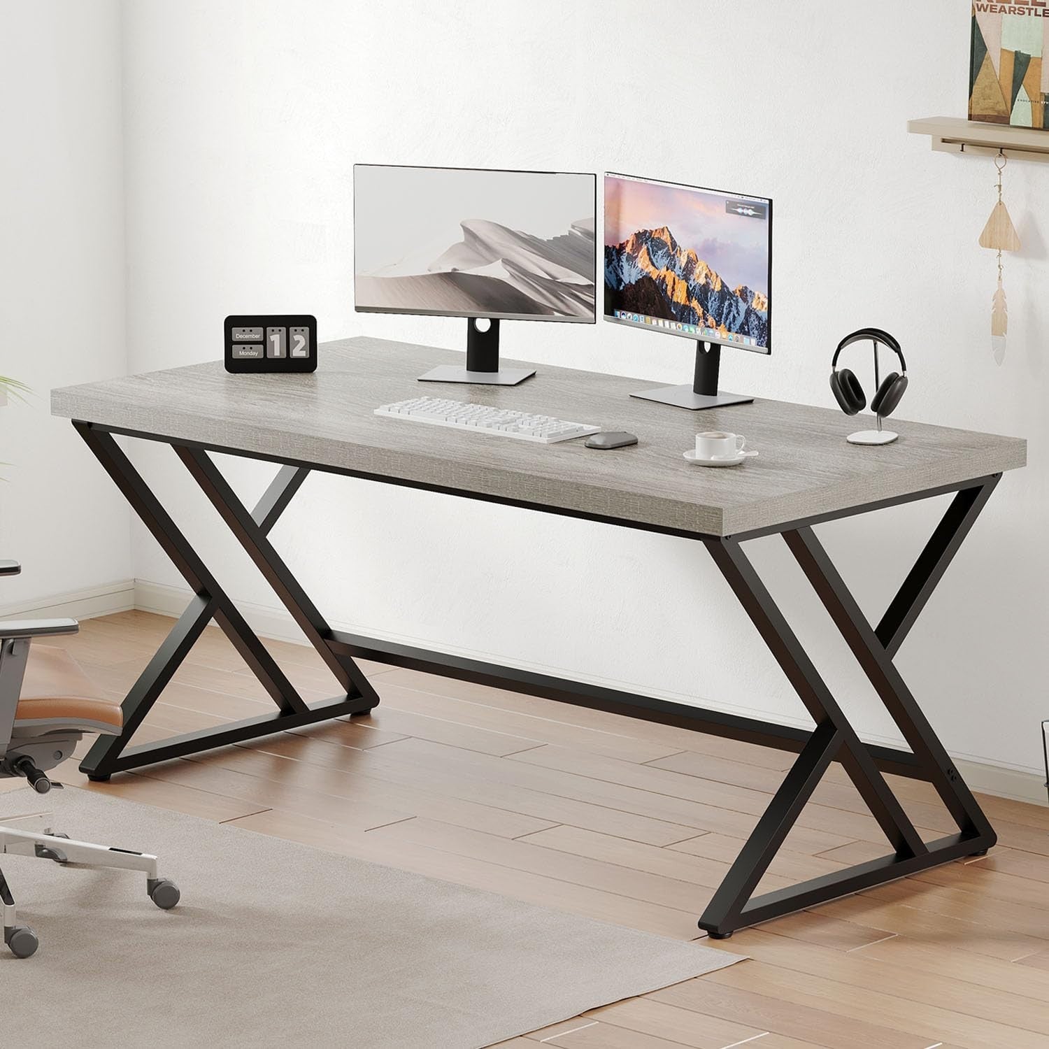 47 Inch Industrial Grey Computer Desk - Modern Wooden Home Office Writing Table1