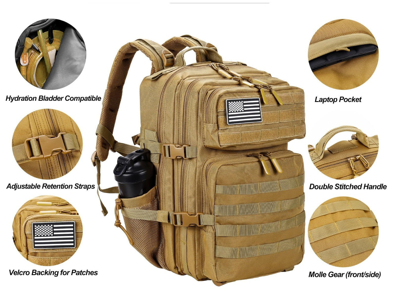 45L Military Tactical Backpack, Army Assault Pack, Molle Rucksack for Men & Wome4