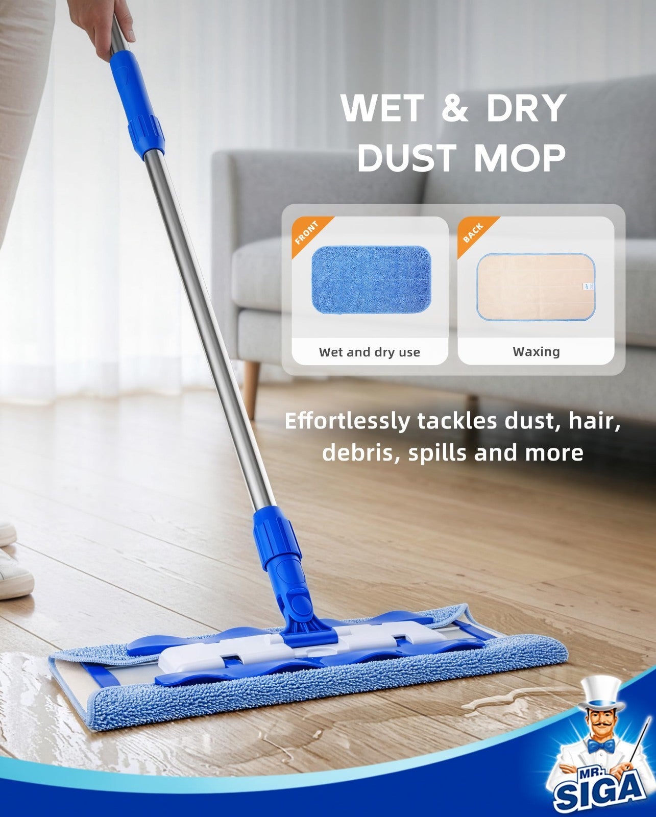 Professional Microfiber Mop for Hardwood & Laminate Floor Cleaning - Easy Use, S4
