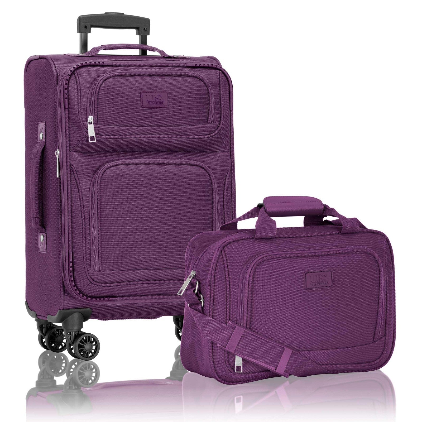 Lightweight Softside Rolling Carry-on Suitcase, 4-Wheel Luggage Set, Purple0