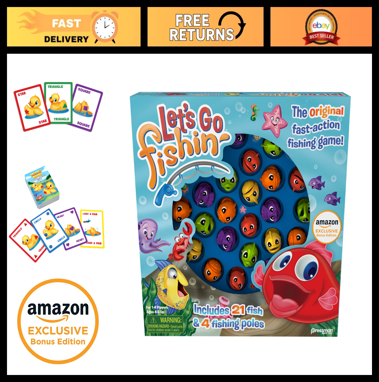 Let's Go Fishin' Card Game   Bonus Edition for 1 4 Players, Ages 4+, Fun Family0