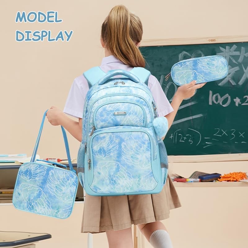 Girls Kids Backpack with Lunch Box for School, 17" Bookbag for Ages 7 12, Durabl2
