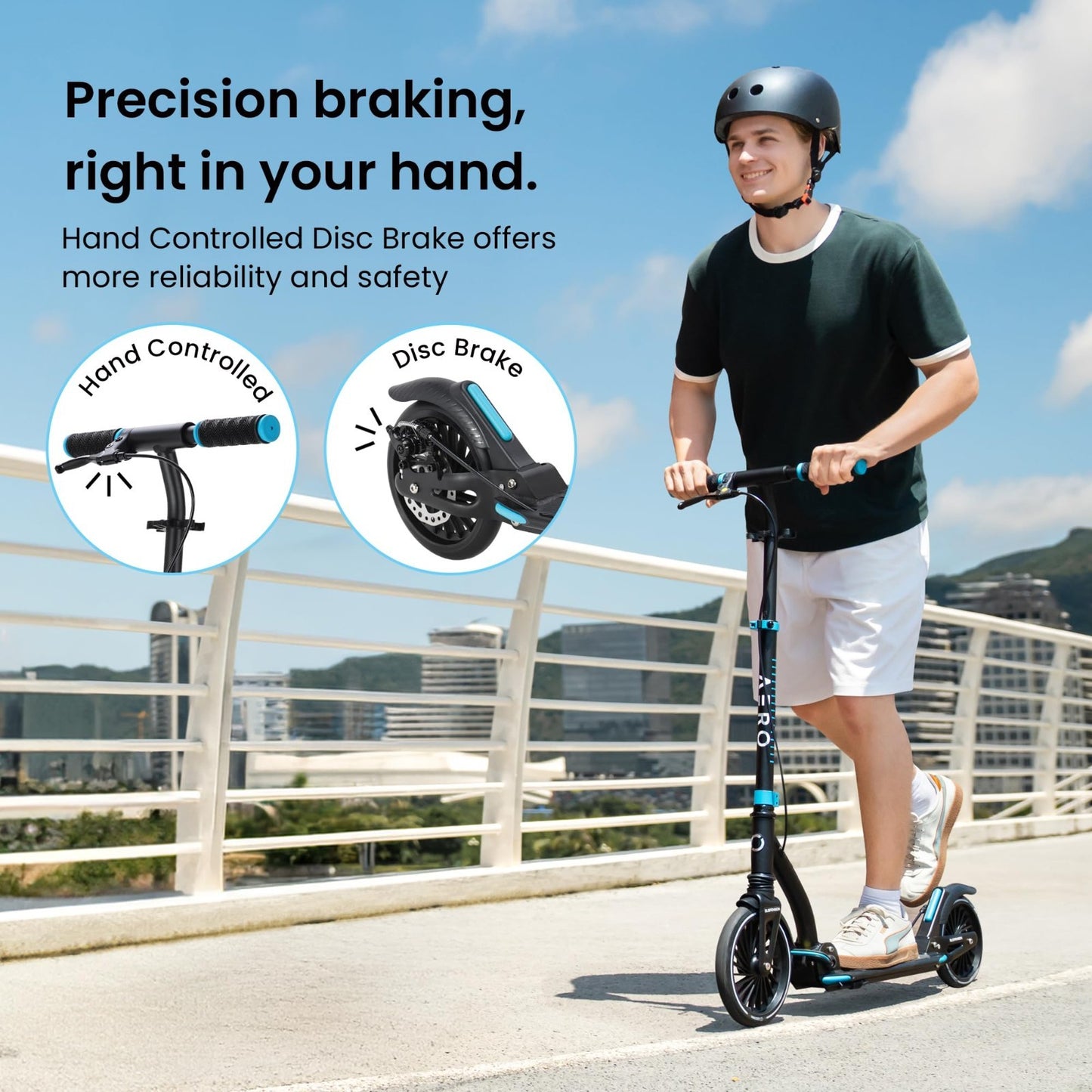 Big Wheel Kick Scooter for Kids, Teens & Adults - Adjustable Height, Smooth Ride2
