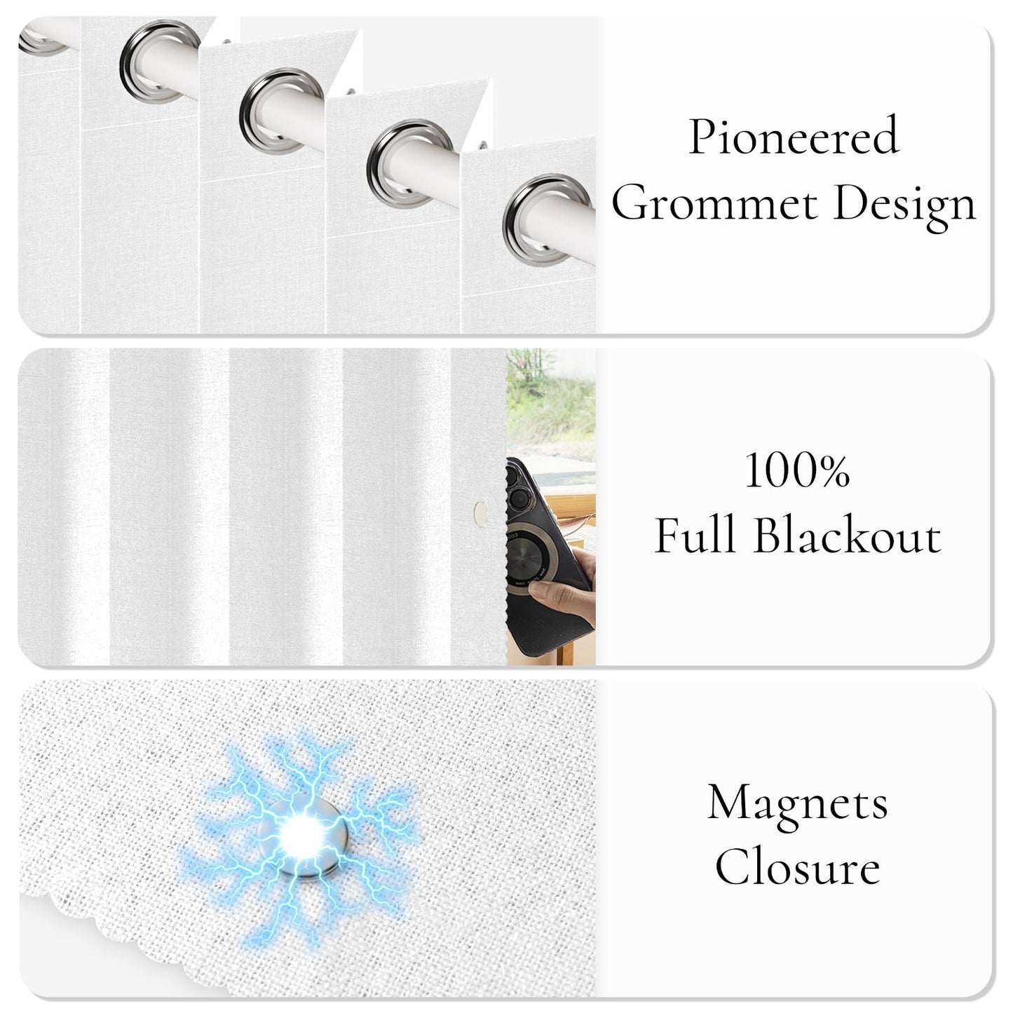 Full Blackout Pleated Curtains with Magnetic Closure, 1 Panel, W45 x L90, Greyis6