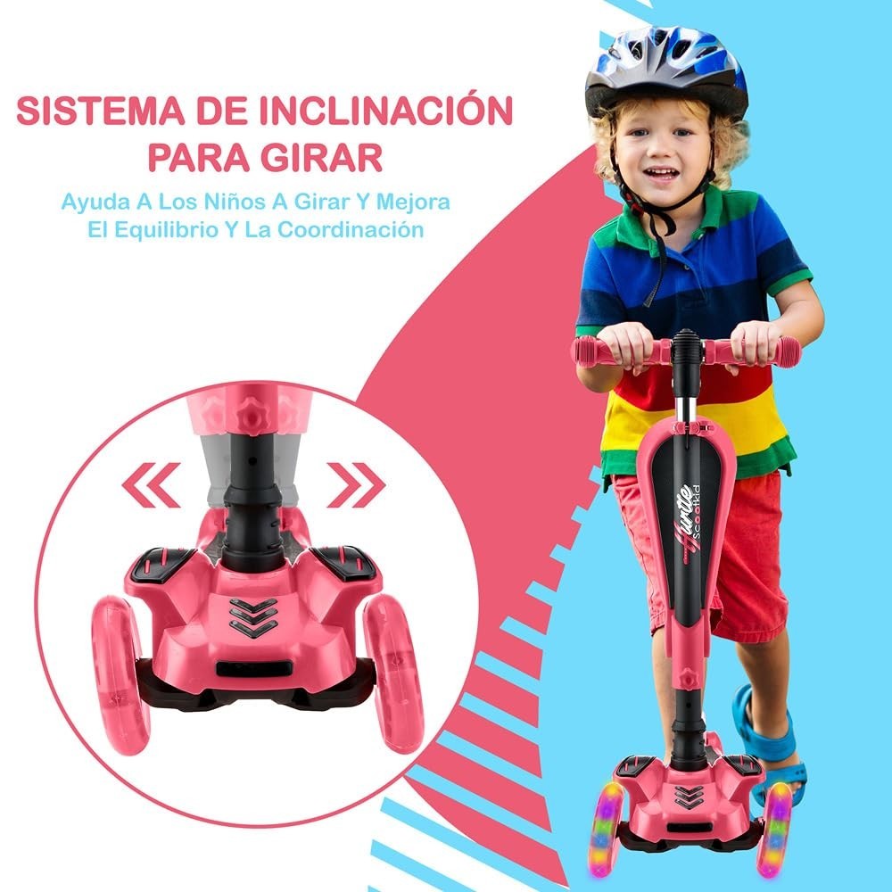 3-Wheeled Kids Scooter with LED Lights, Adjustable Handlebar, Foldable Seat - Si6