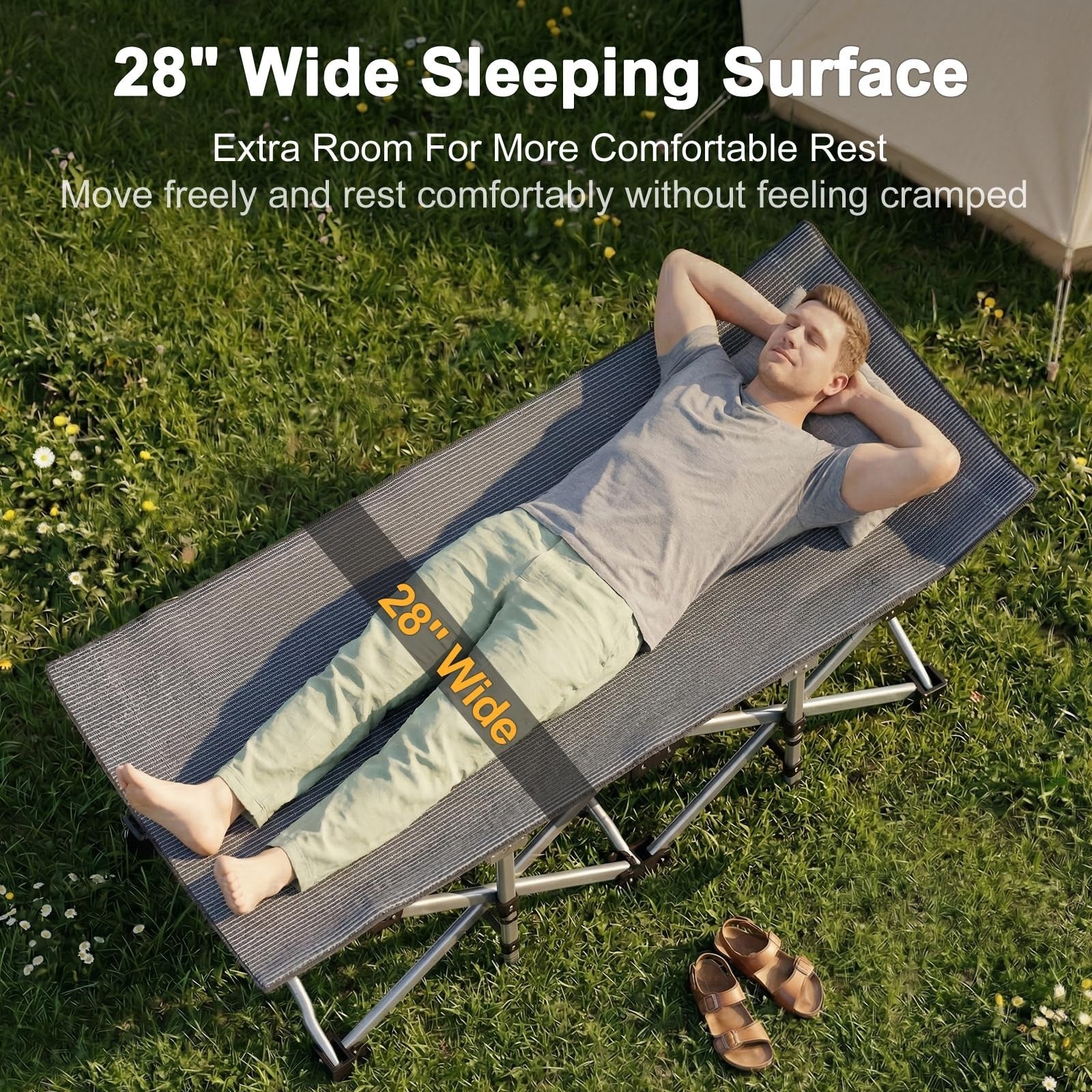 Folding Camping Cot for Adults   28" Wide Heavy Duty Bed, 800 lbs Capacity, 2 Pa5