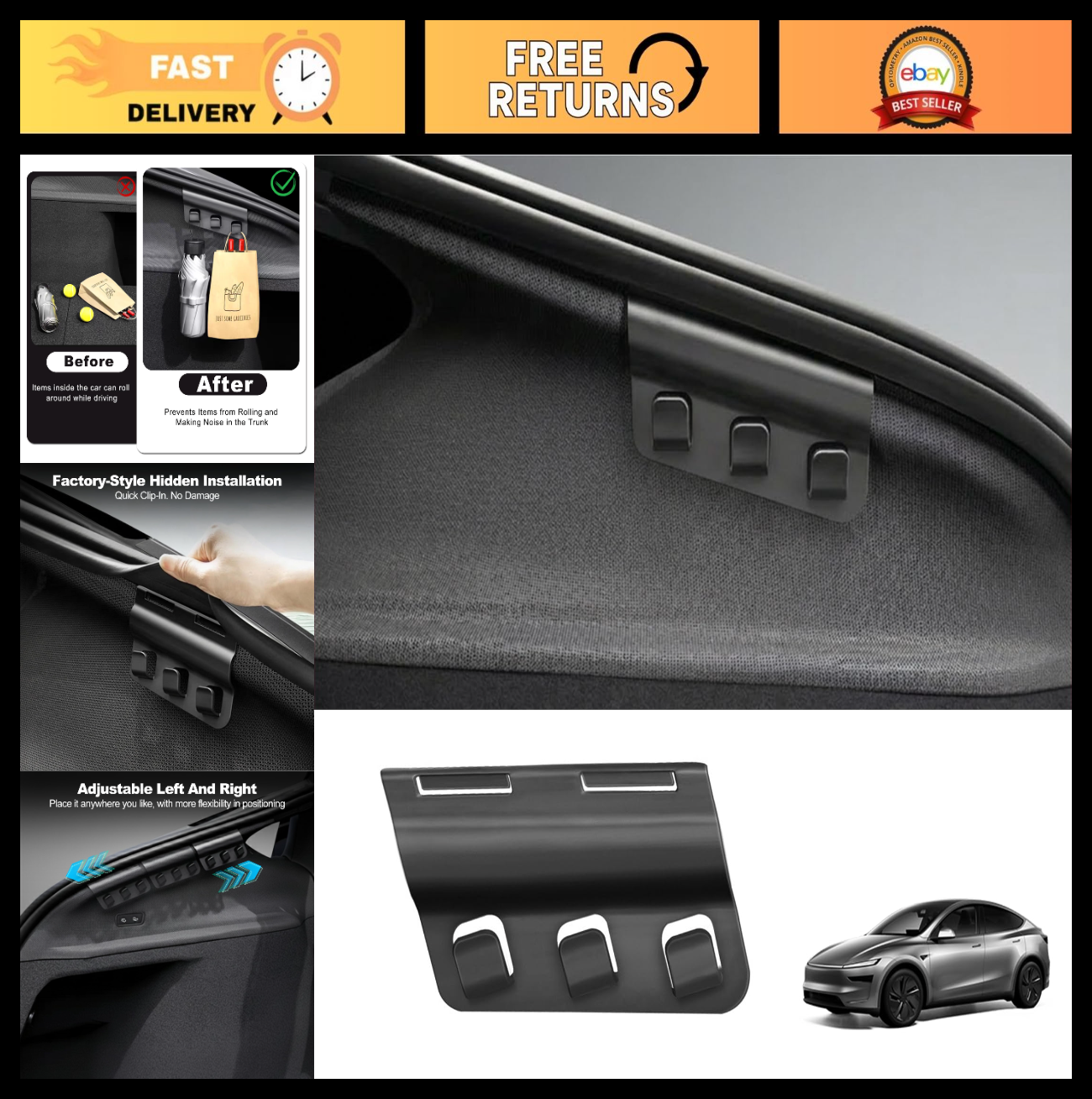 Trunk Hook Organizer for Model Y - ABS Grocery Bag Holder, 2025-2026 Accessory0