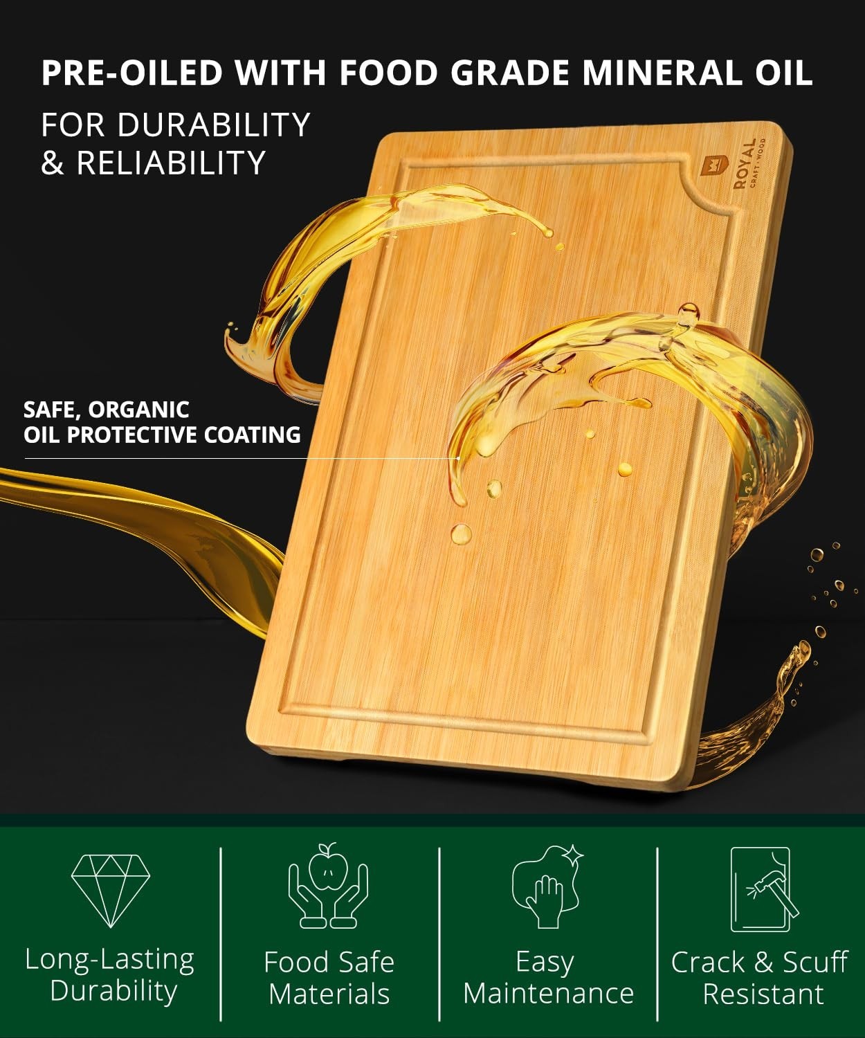 Wooden Cutting Boards Set   Bamboo Kitchen Prep & Serving Board with Juice Groov8