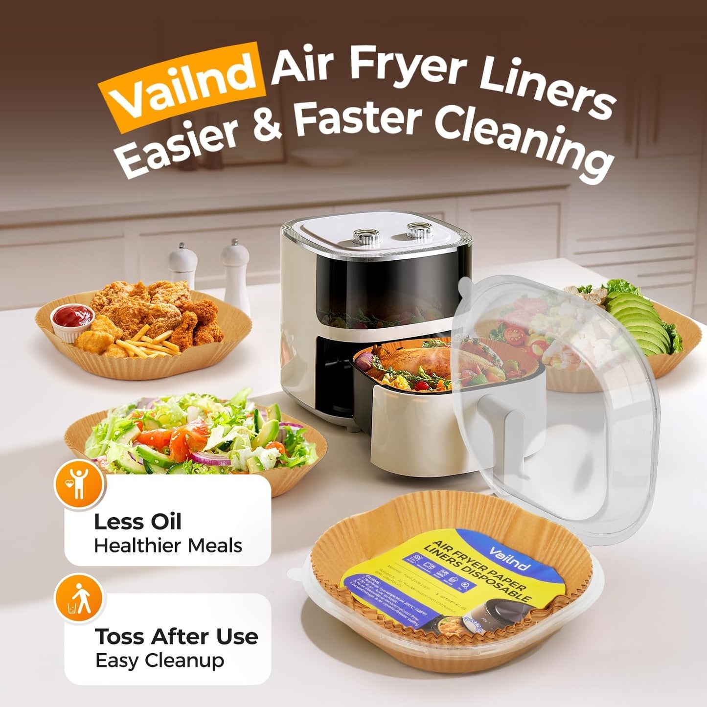 125Pcs 8" Square Air Fryer Liners   Non Stick, Waterproof Parchment Sheets for B6