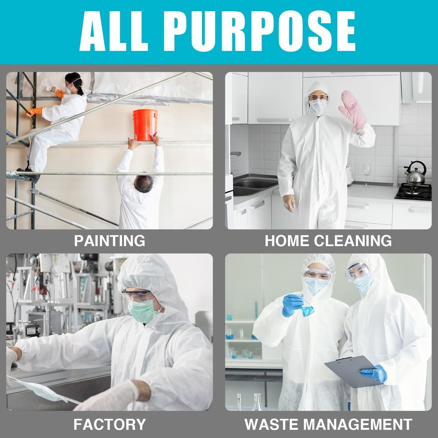 30 Pack Disposable Hazmat Suits   Heavy Duty Full Body Coveralls, 2XL, Elastic W8