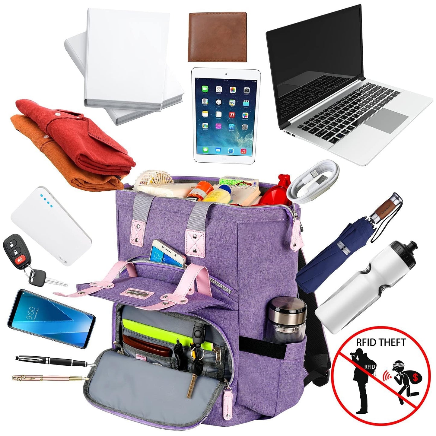 Stylish Anti Theft Laptop Backpack for Women, RFID Protection, Water Resistant,1
