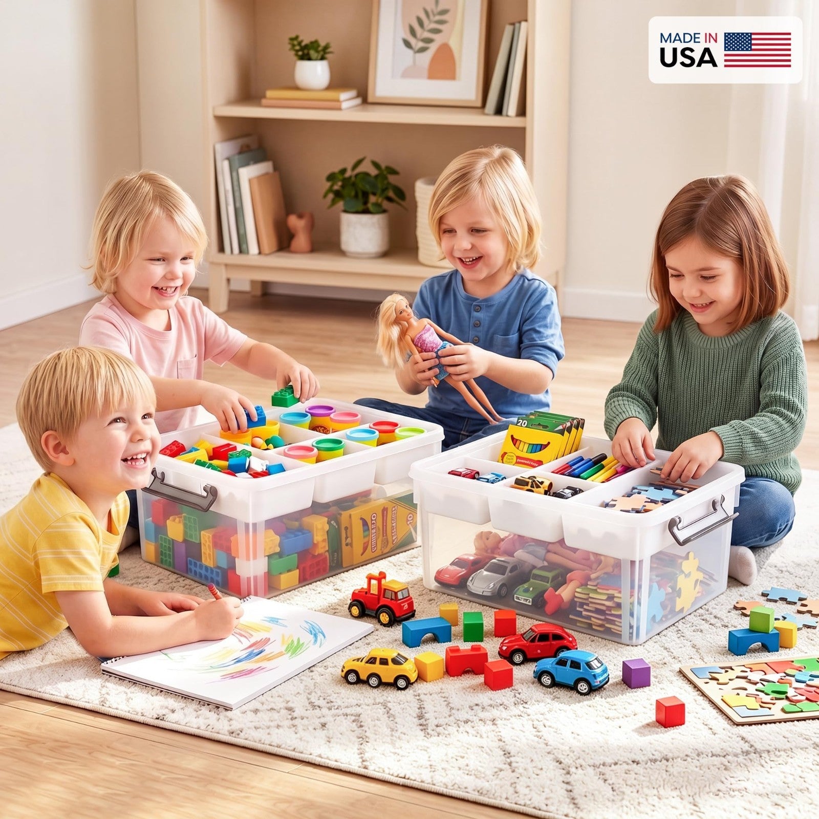 Clear Craft Organizer 17QT Storage Box with Removable Tray   Ideal for Crafts &3