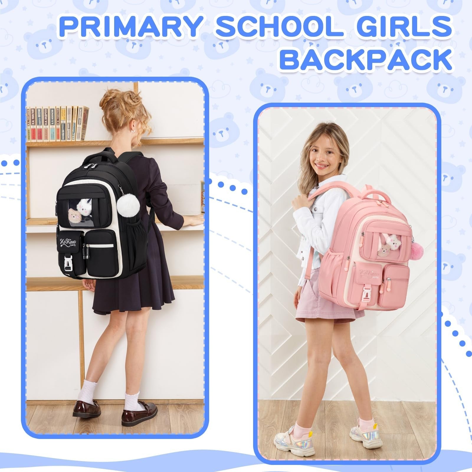 Kawaii Girls Backpack - Stylish School Bag for Middle & Elementary Students - Bl5