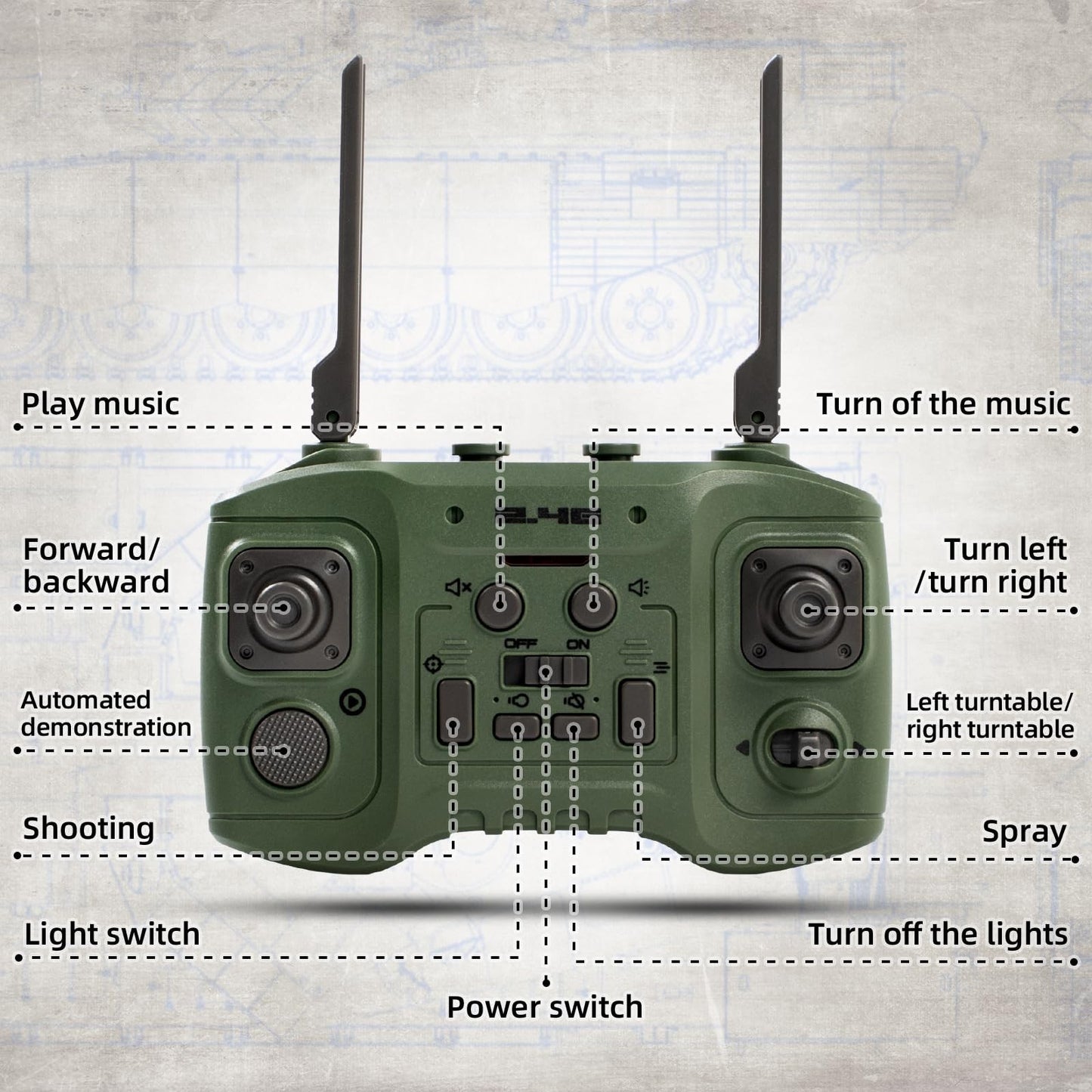 1:24 Scale Remote Control Army Tank - 360° Turret, BB Shooting, All-Terrain Clim7