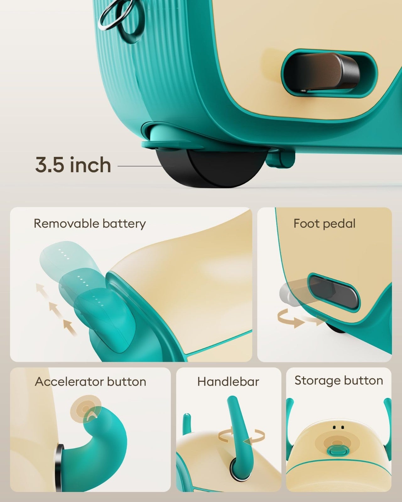 Kids Ride-On Airplane Suitcase, 14L Storage, 3-6 Years, 3 Speed Options6