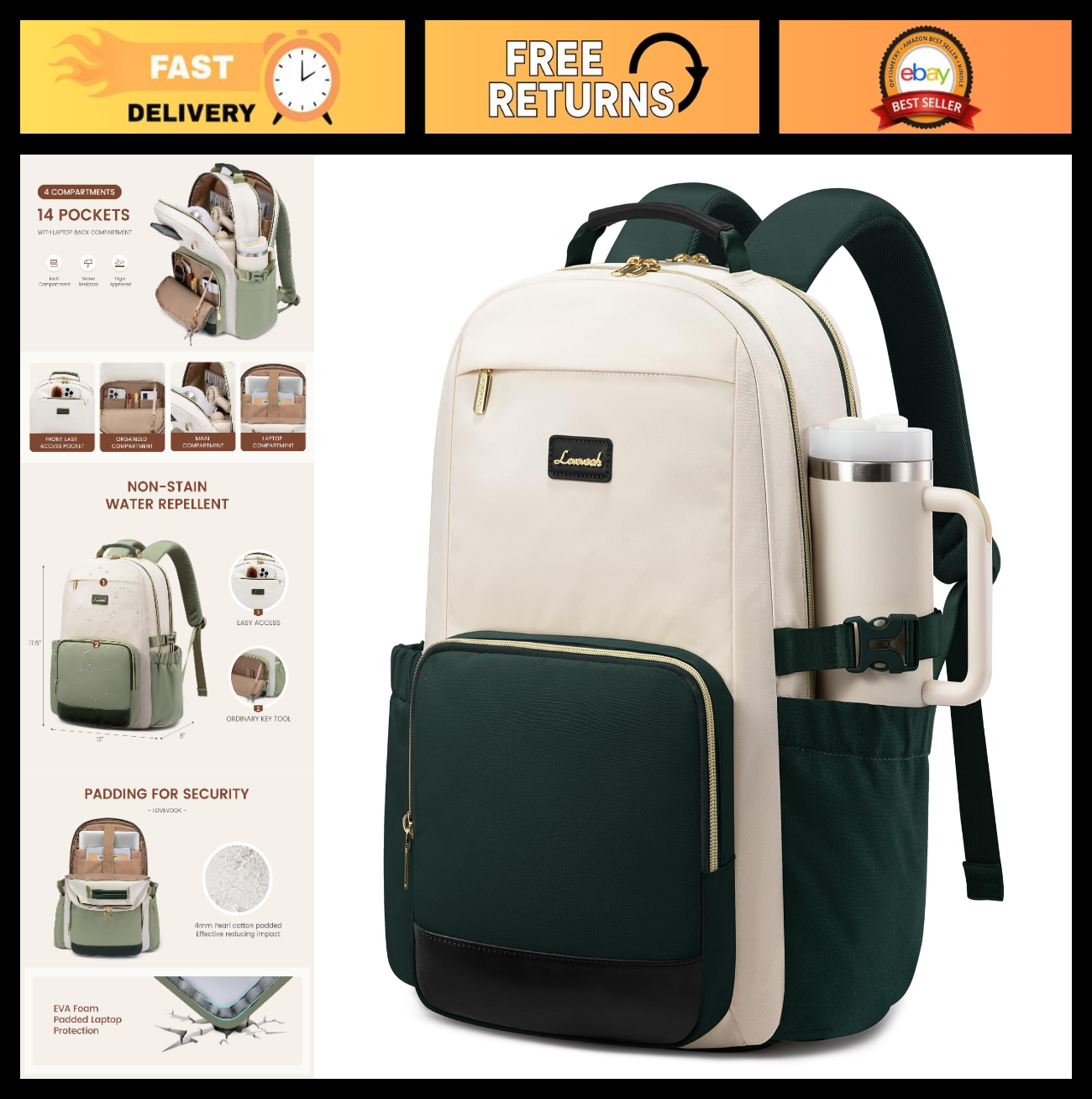 Stylish Waterproof Laptop Backpack for Women, 15.6" Large Capacity, Travel Purse0