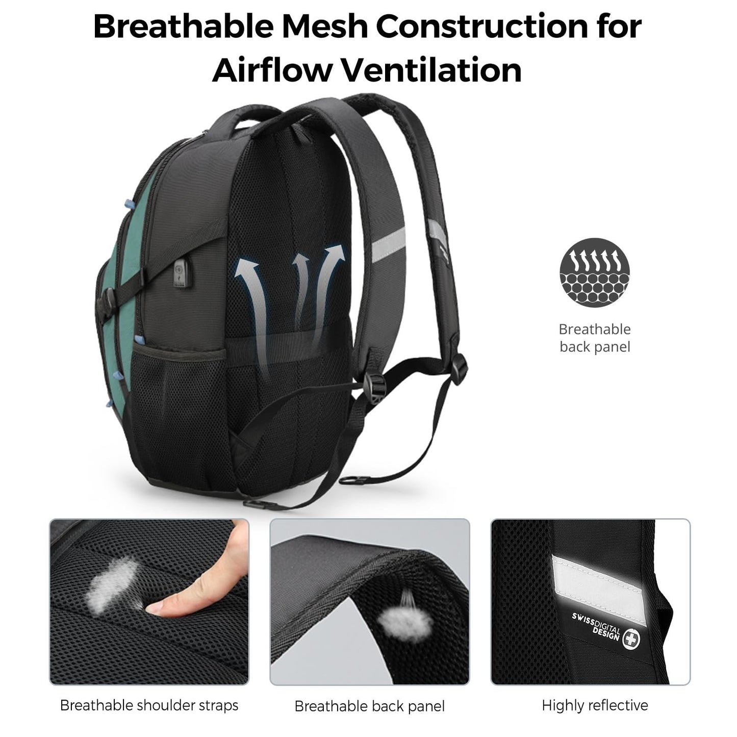 Stylish Laptop Backpack with USB Charging Port, Fits 15.6" Computer, 31L Travel4