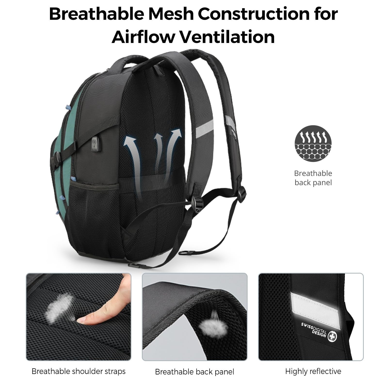 Stylish Laptop Backpack with USB Charging Port, Fits 15.6" Computer, 31L Travel4