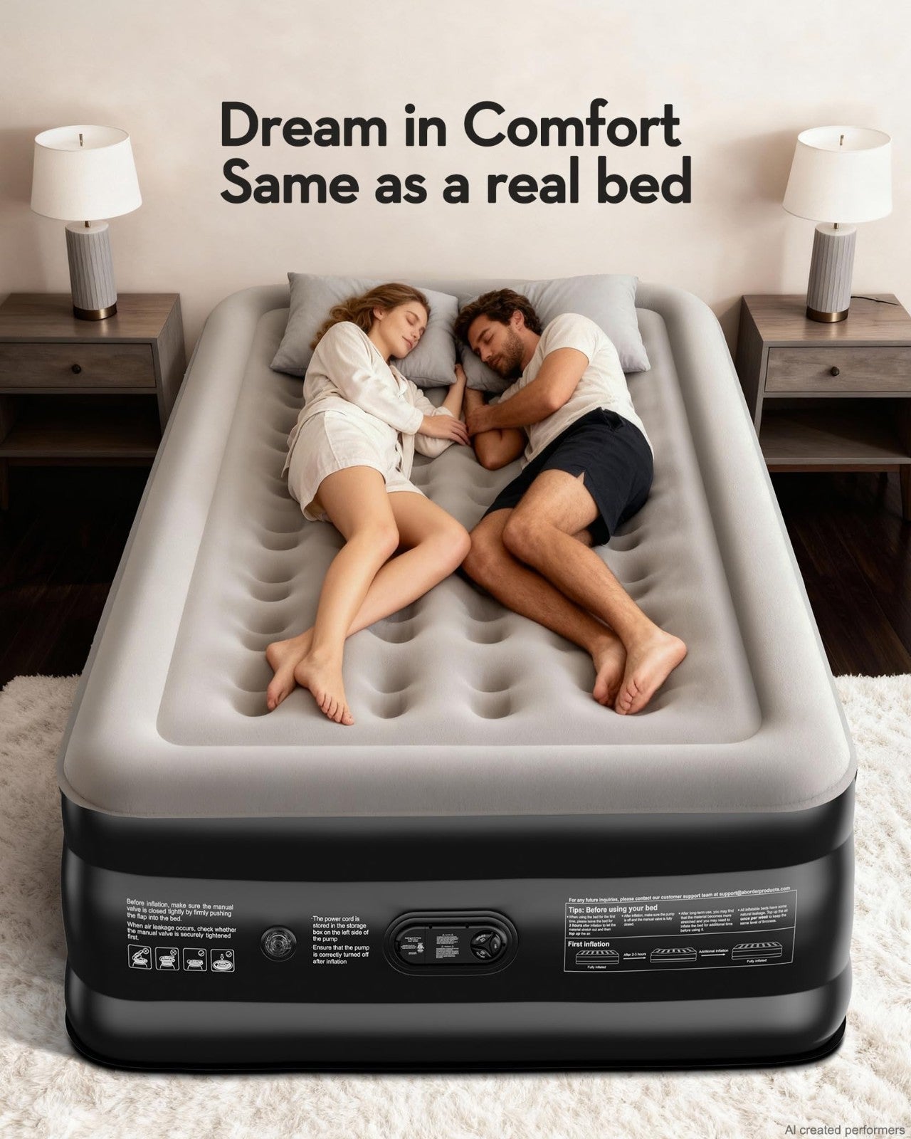 20" Raised Air Mattress with Built in Pump, Waterproof, Flocked Top, 600lb Capac4