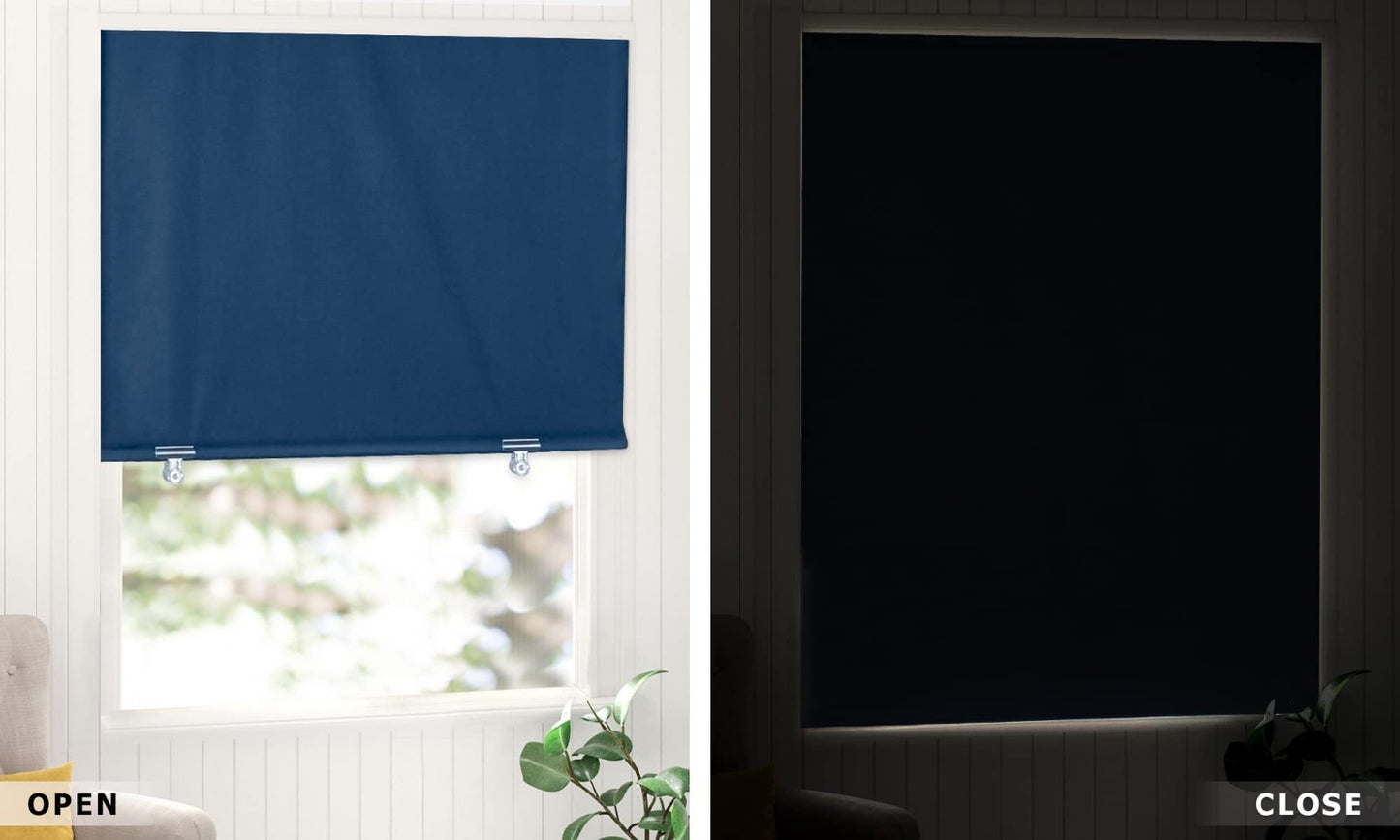 100% Blackout Roller Shades 48"x72" Navy Blue | Cordless No Drill Thermal Insula6