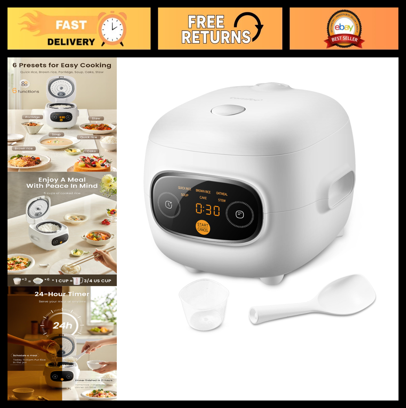 Compact Mini Rice Cooker - 4 Cups Cooked, Non-Stick, Portable with Delay Timer &0