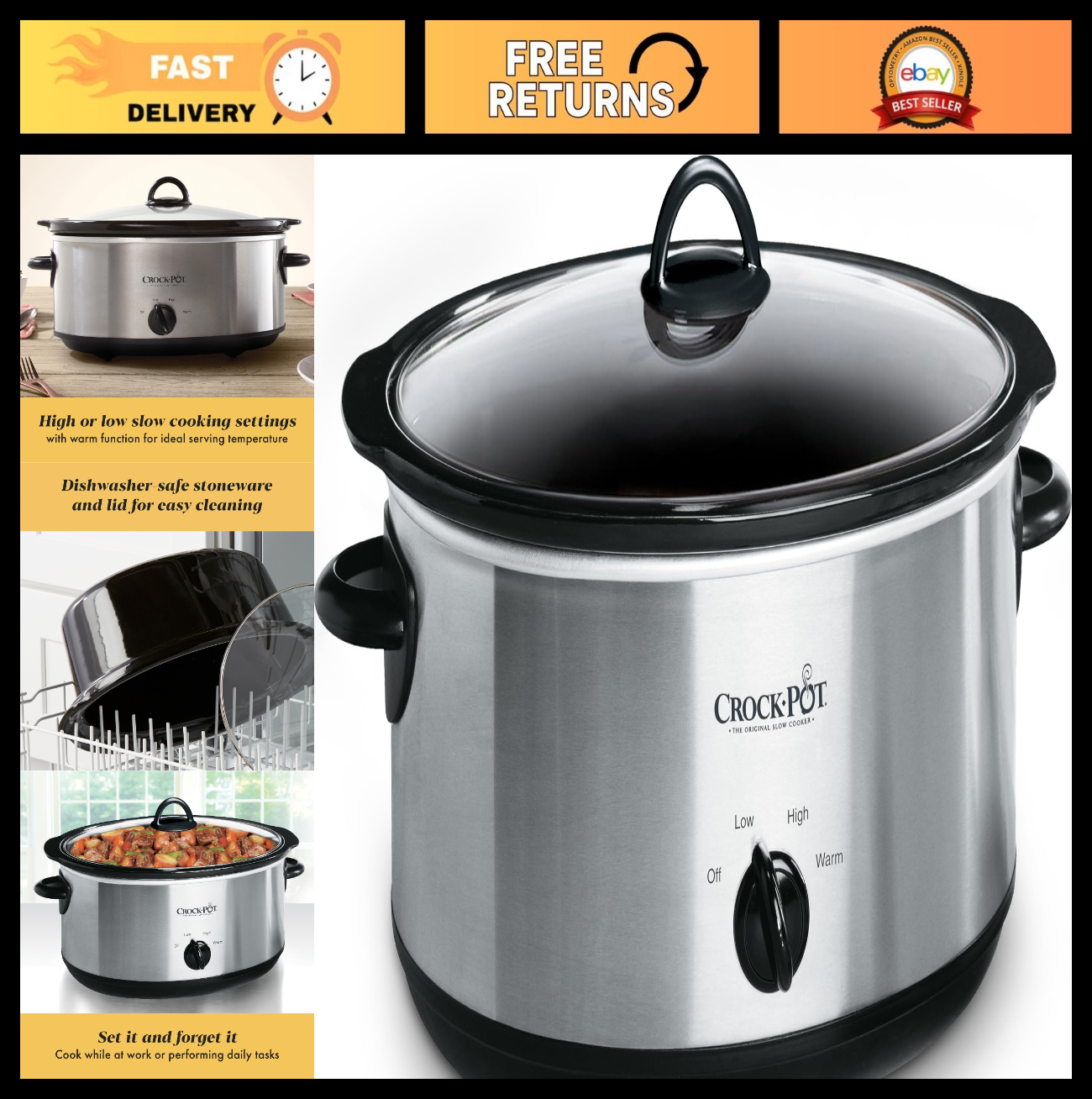 7-Quart Slow Cooker, Family Size for 8+ People, Removable Stoneware, Dishwasher0