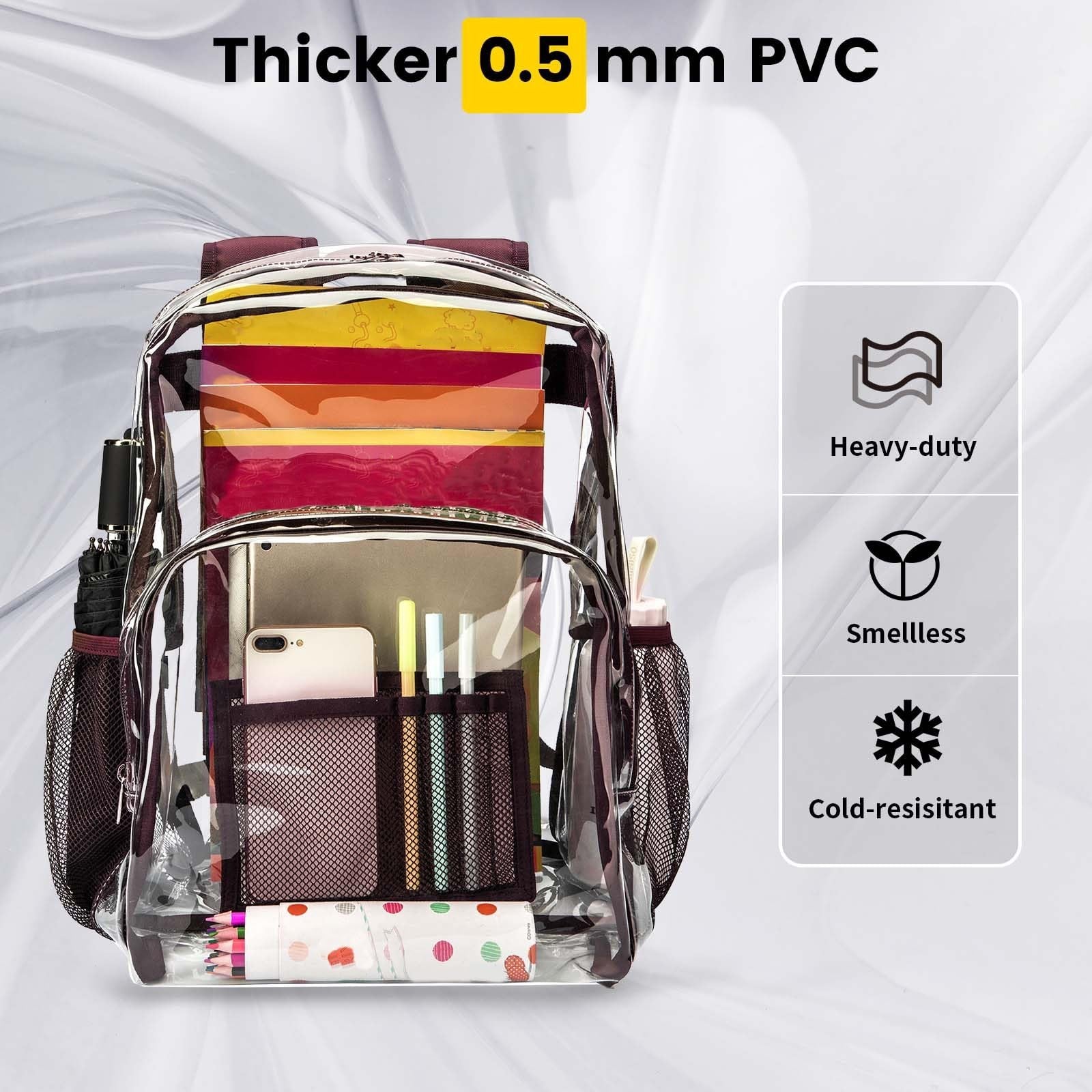 Heavy Duty Clear PVC Backpack with Reinforced Straps - Large Capacity for Colleg4