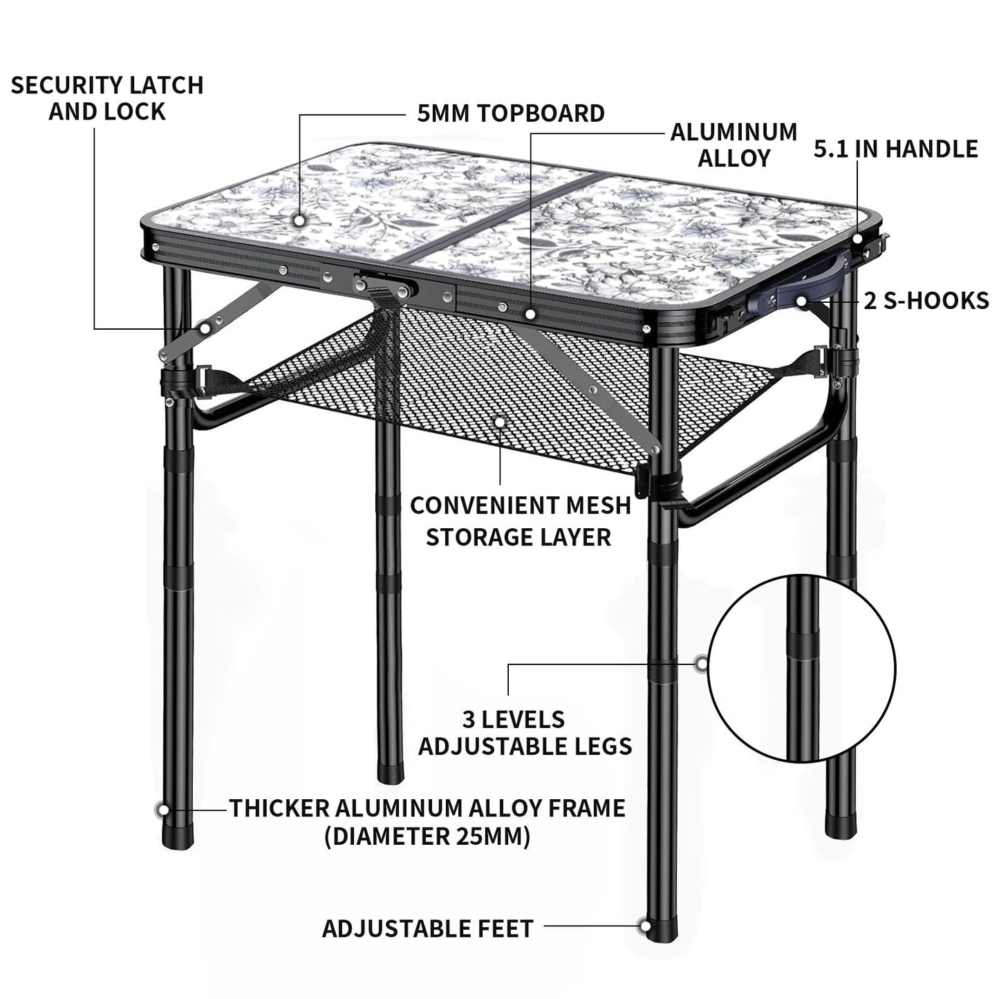 Portable Adjustable Height Outdoor Folding Side Table - Aluminum Patio End Table3