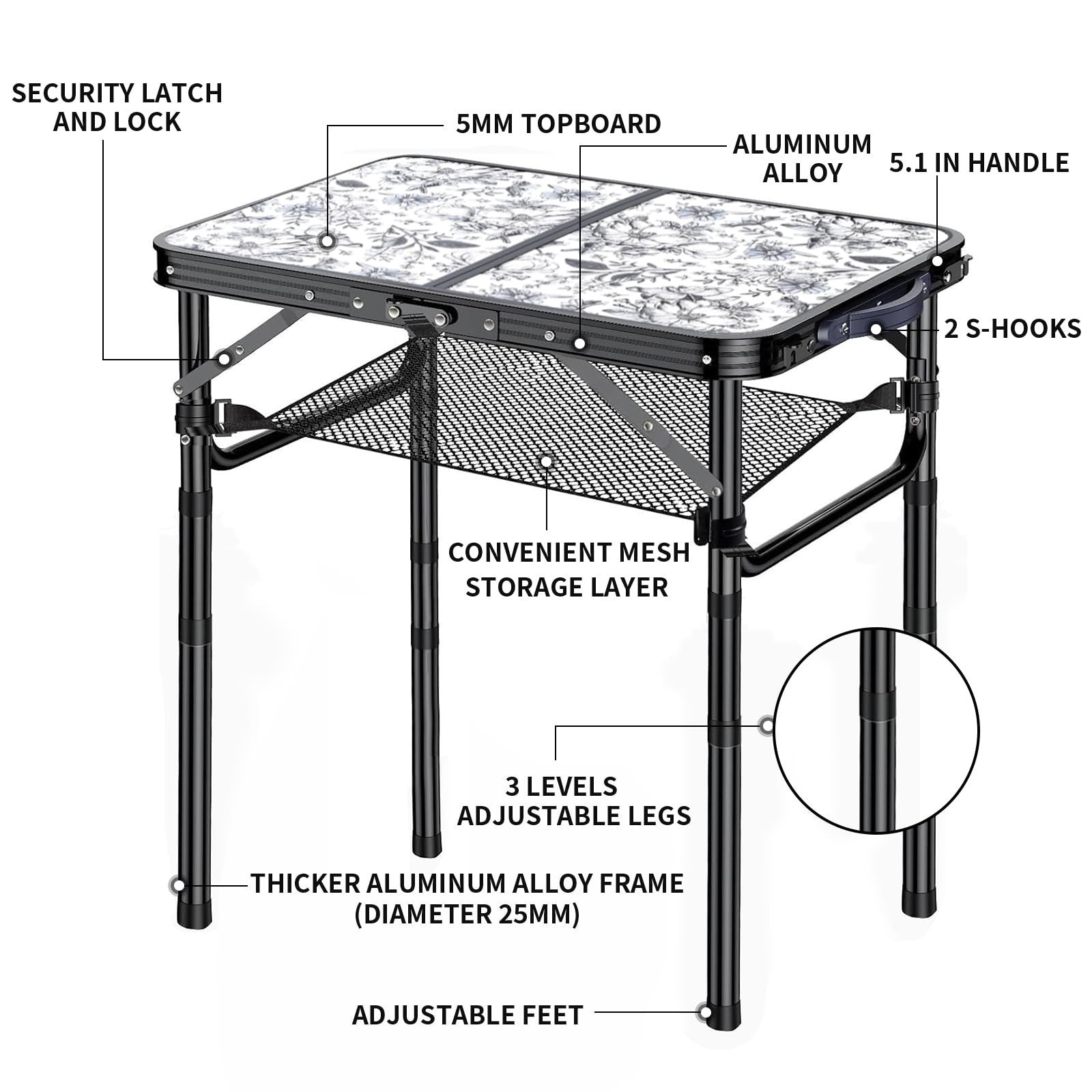 Portable Adjustable Height Outdoor Folding Side Table - Aluminum Patio End Table3