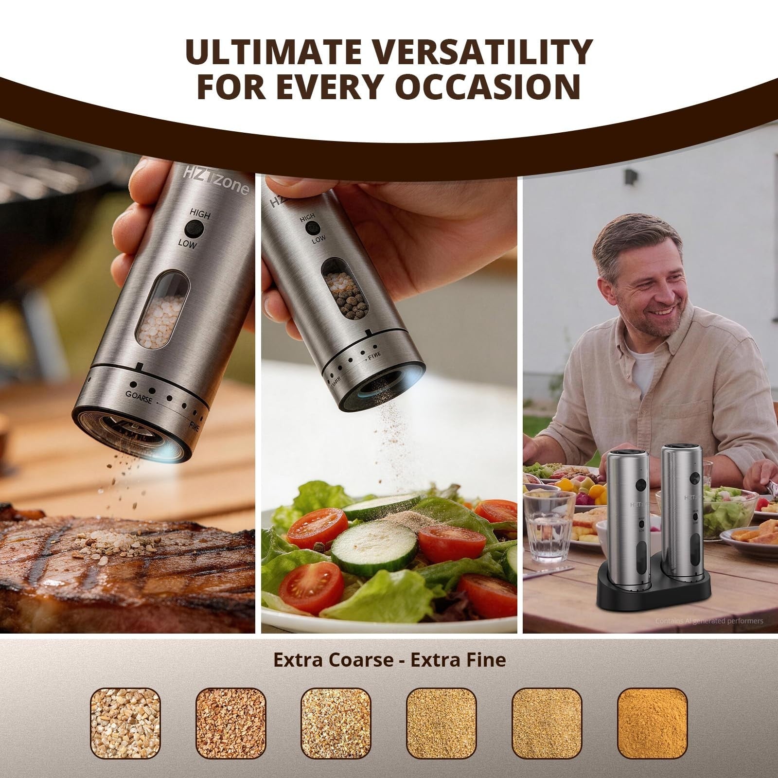Automatic Electric Salt & Pepper Grinder Set   LED Light, USB Rechargeable, 2 Pa2