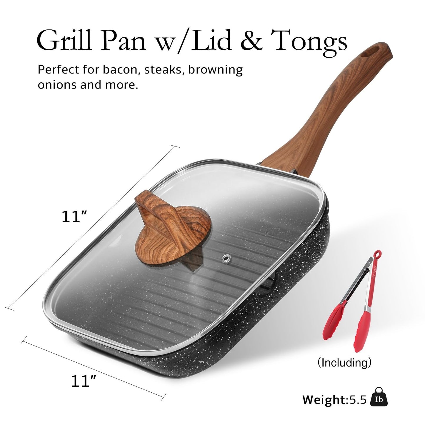 Optimized eBay Title:  "11-Inch Nonstick Grill Pan with Lid & Tongs - Versatile2