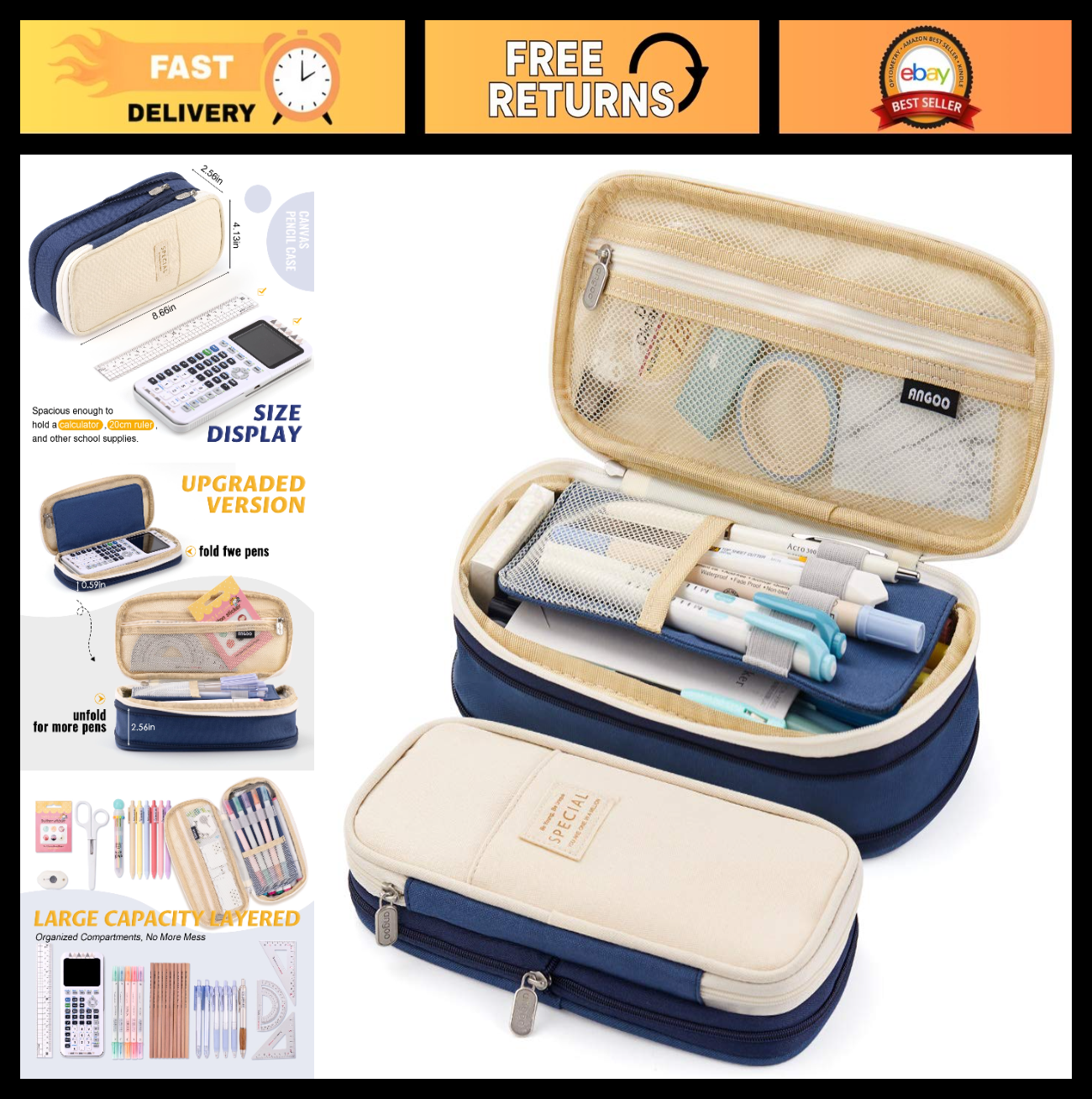 Large Capacity Pencil Case   Big Storage Organizer for Office, College & School0
