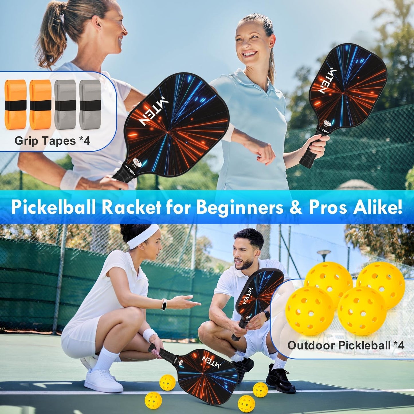 Pickleball Paddle Set of 2/4/1 - USAPA Approved Fiberglass Rackets, Lightweight6