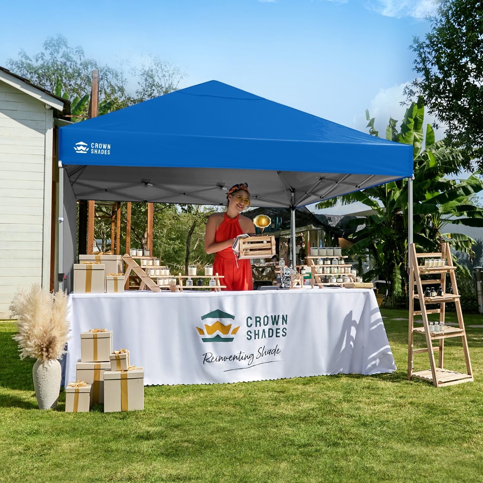 8x8 Pop Up Canopy Tent with Side Wall, Easy Setup Outdoor Gazebo, Sun Shade for2