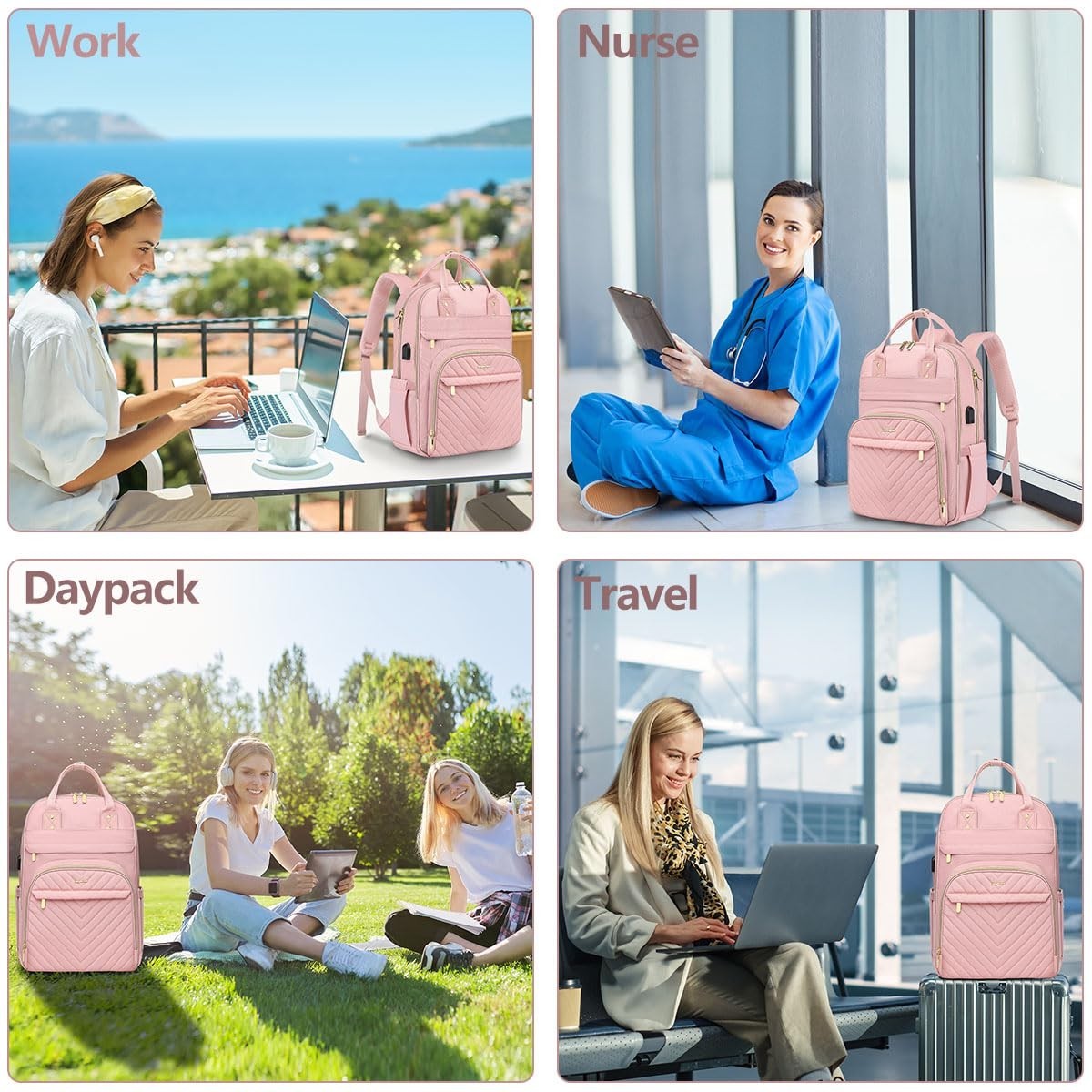 Stylish 15.6" Laptop Backpack for Women   Waterproof Travel Work Bag with USB Ch6