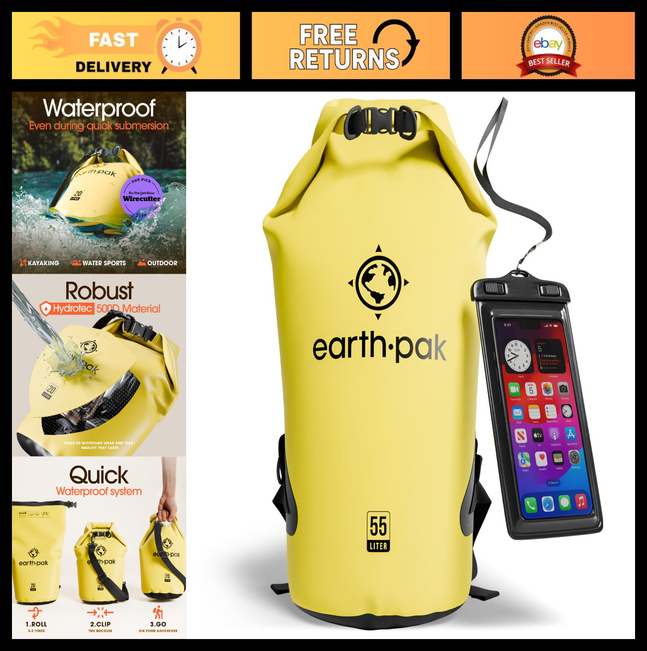 Waterproof Dry Bag Backpack   Roll Top Sack for Kayaking & Outdoor Gear + Phone0