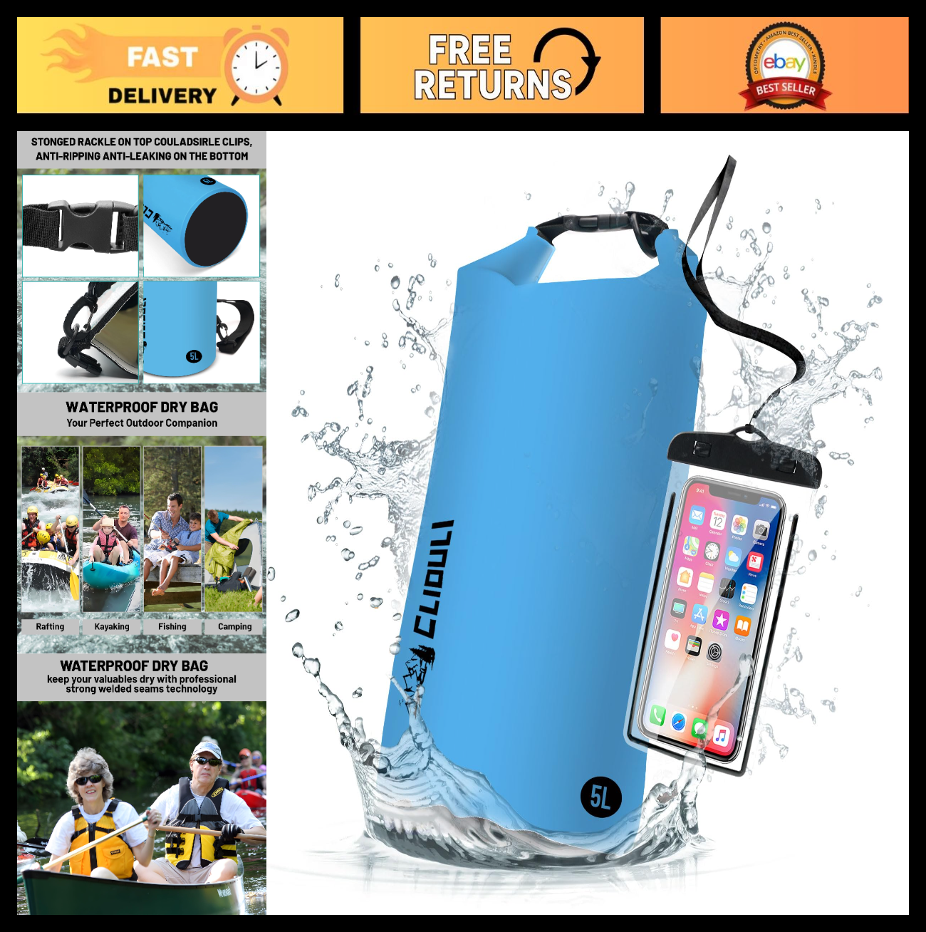 Waterproof Dry Bag Backpack - Lightweight Roll Top for Kayaking, Fishing, Campin0