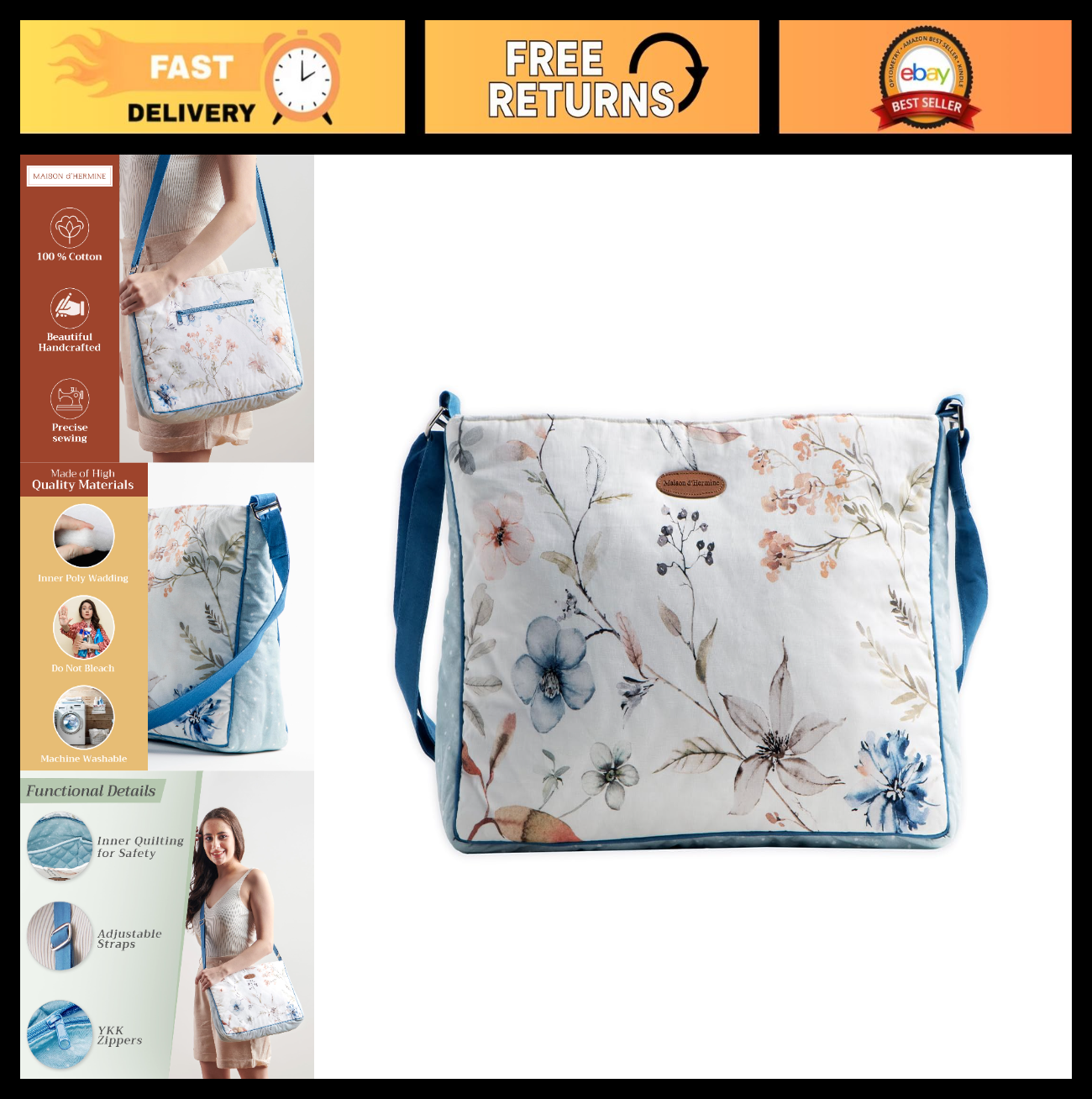 Stylish Women's Cotton Shoulder Handbag   Versatile Tote Bag for Everyday Use0