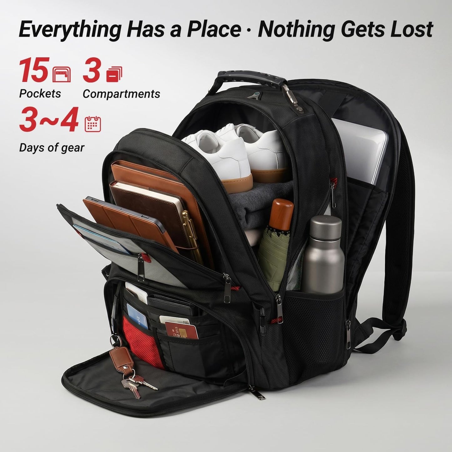Large Laptop Backpack for Men, Heavy Duty Travel Bag, Waterproof, Multi Compartm3