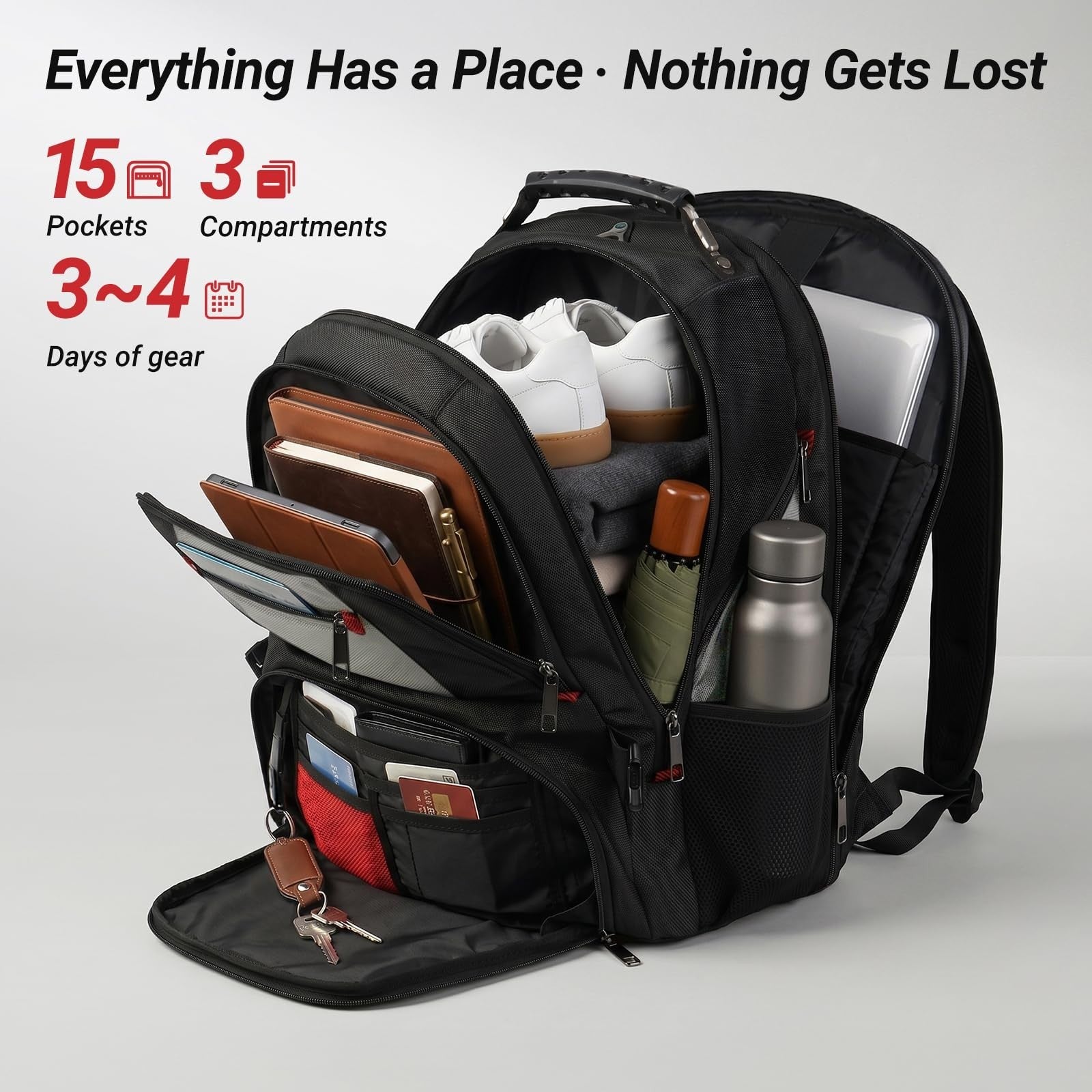 Large Laptop Backpack for Men, Heavy Duty Travel Bag, Waterproof, Multi Compartm3