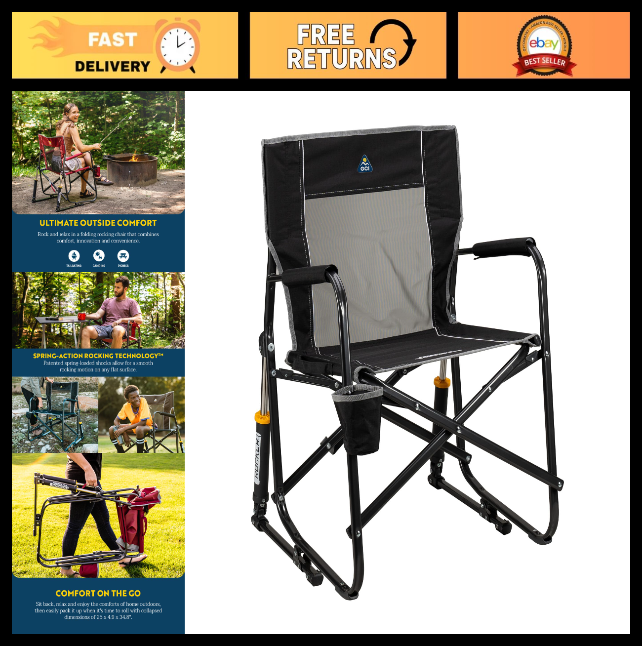 Portable Rocking Camping Chair   Lightweight, Foldable, Outdoor Relaxation Seat0