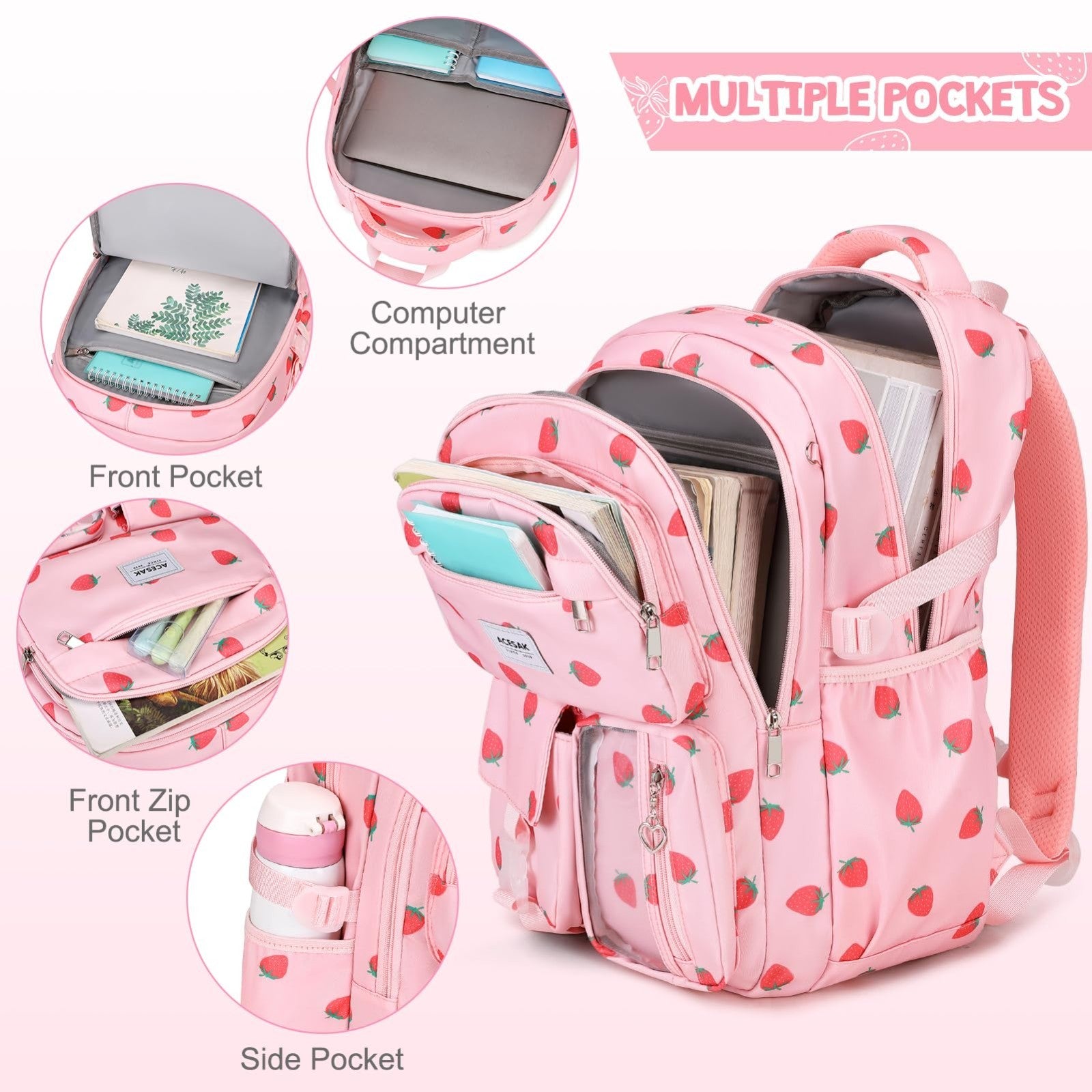 Stylish Girls Backpack with Lunch Bag & Pencil Pouch   Teen School Bookbag, Pink3