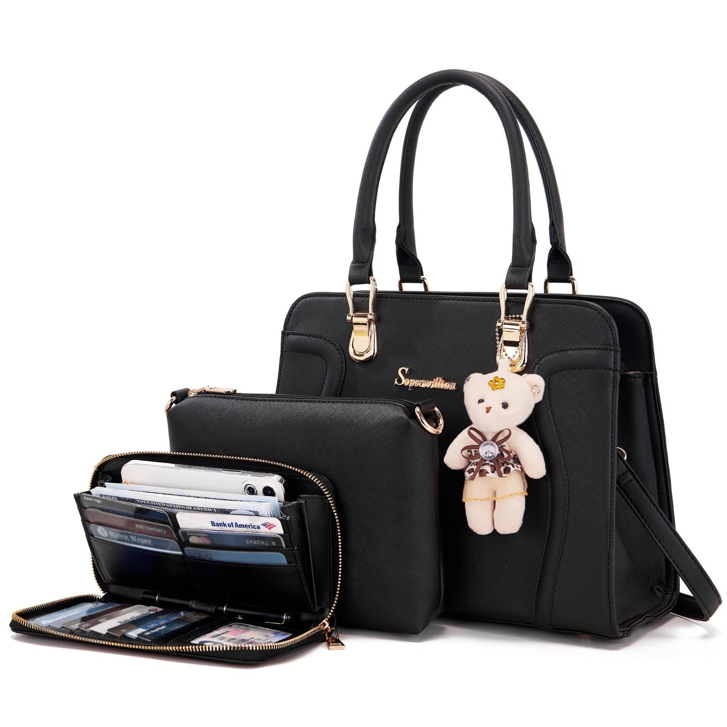 Stylish 3pcs Women's Shoulder Handbags Set - Satchel, Purse & Wallet Combo1