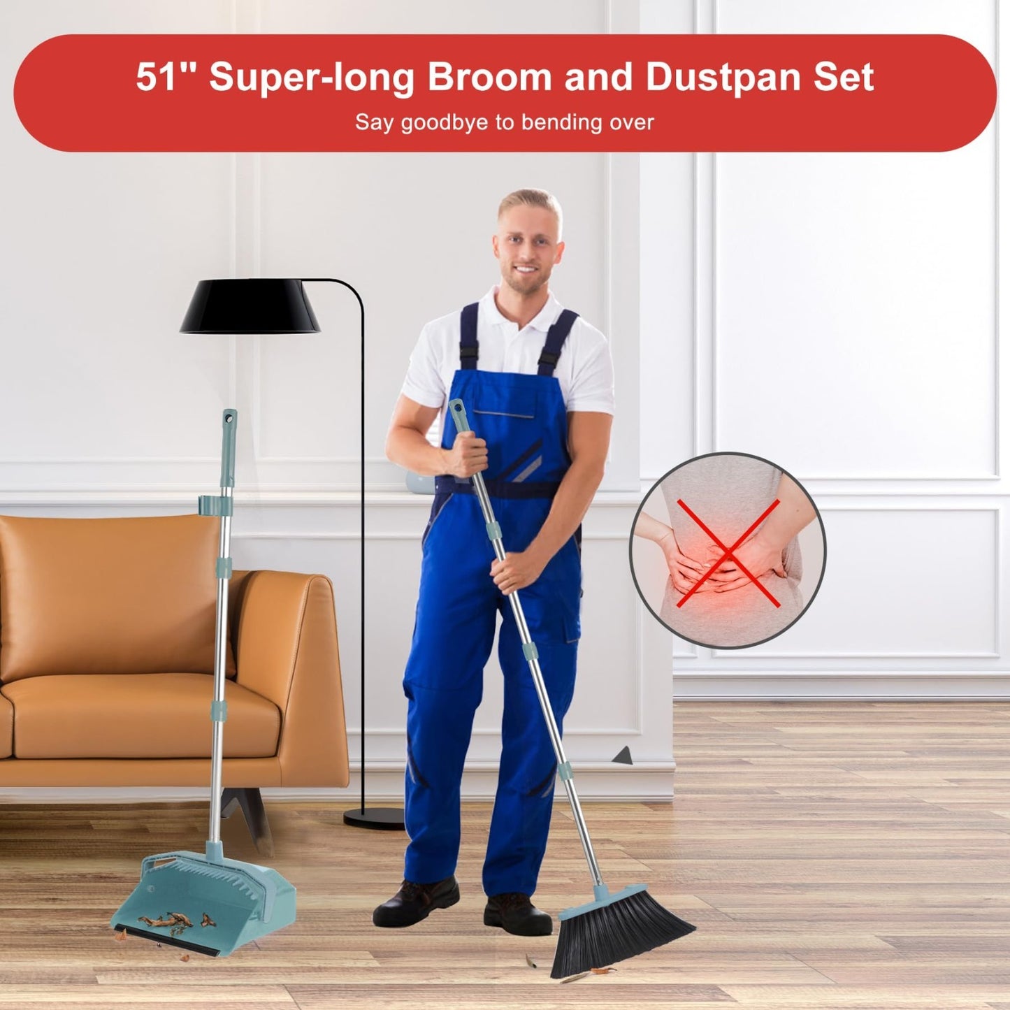 Heavy Duty Broom and Dustpan Set - Self-Cleaning Combo for Kitchen, Office, Lobb4