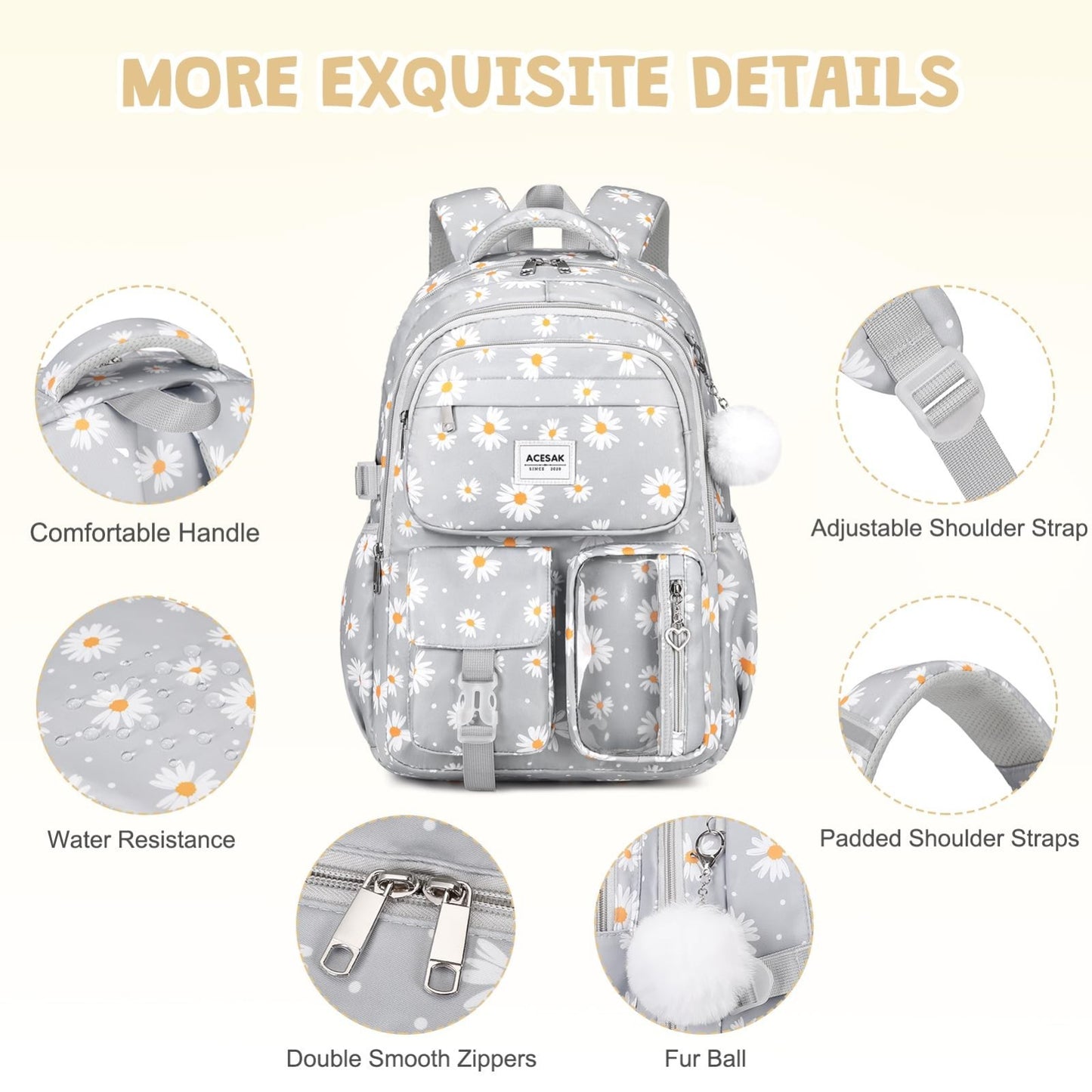 Stylish Girls Backpack Set with Lunch Bag & Pencil Pouch   Teen Laptop Bookbag,4