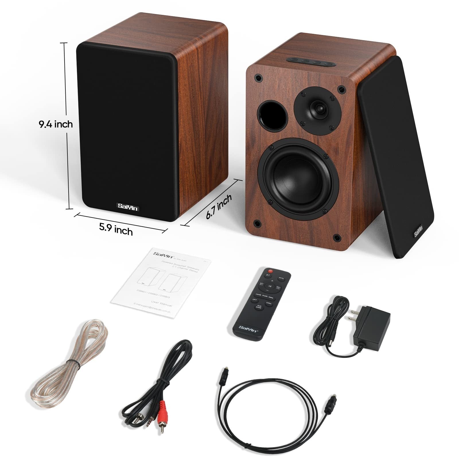40W Bluetooth Bookshelf Speakers   4" Woofer, Optical/Aux/RCA Inputs, Sub Out, T6