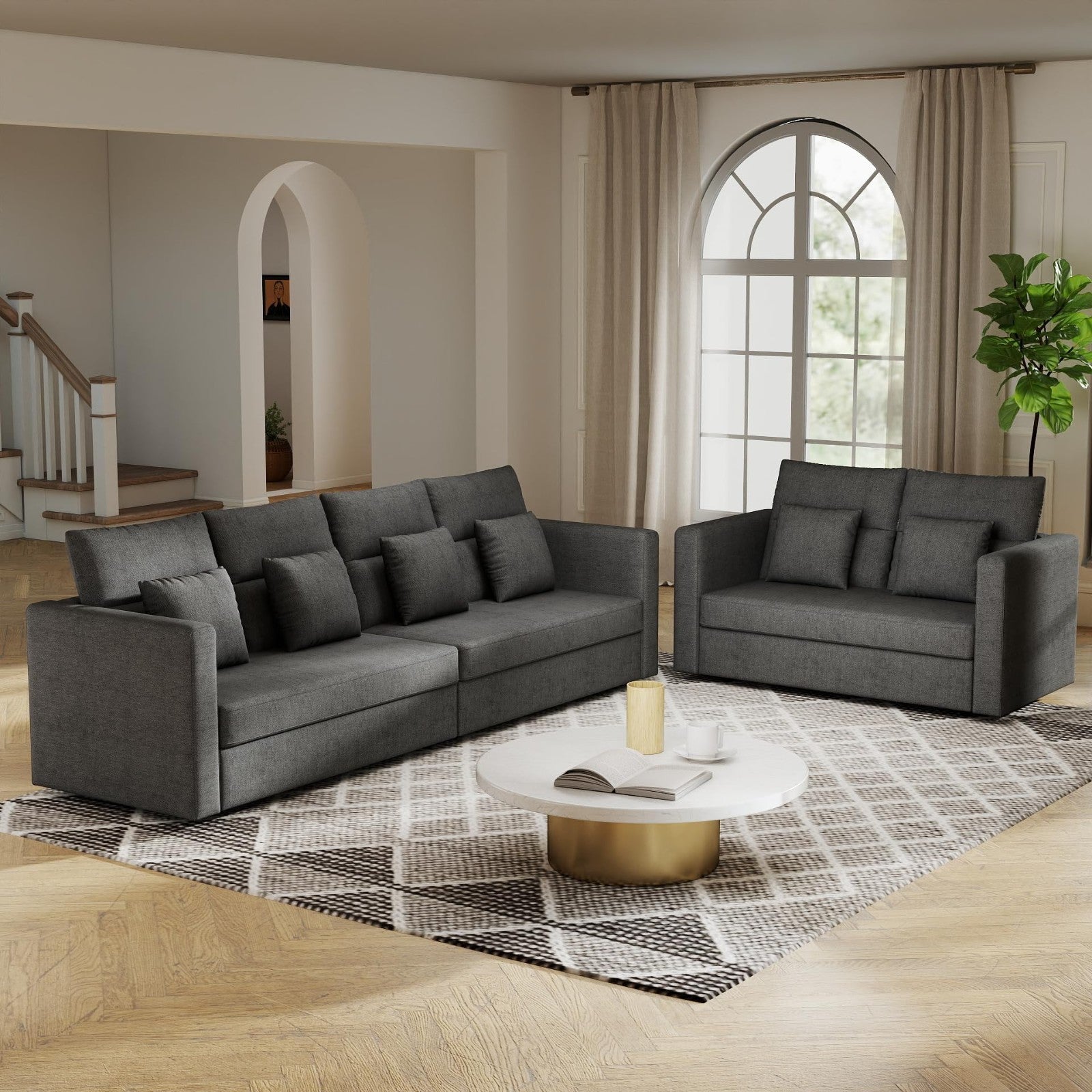 Modern Grey 2-Piece Sofa Set - Comfy 6-Seat Couch & Loveseat for Living Room1