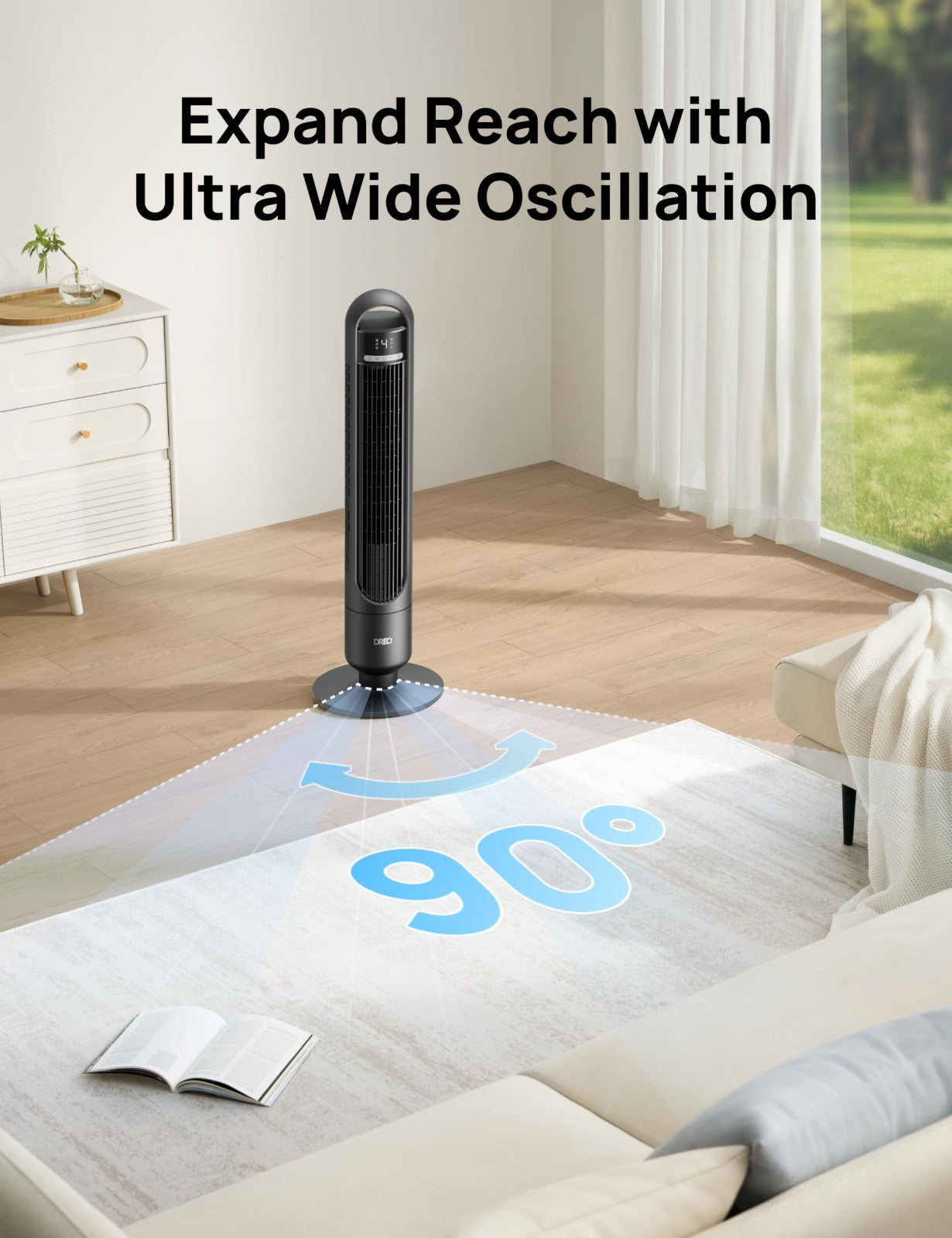 Quiet Oscillating Tower Fan   26ft/s Speed, 4 Speeds, 3 Modes, 8H Timer, Remote5
