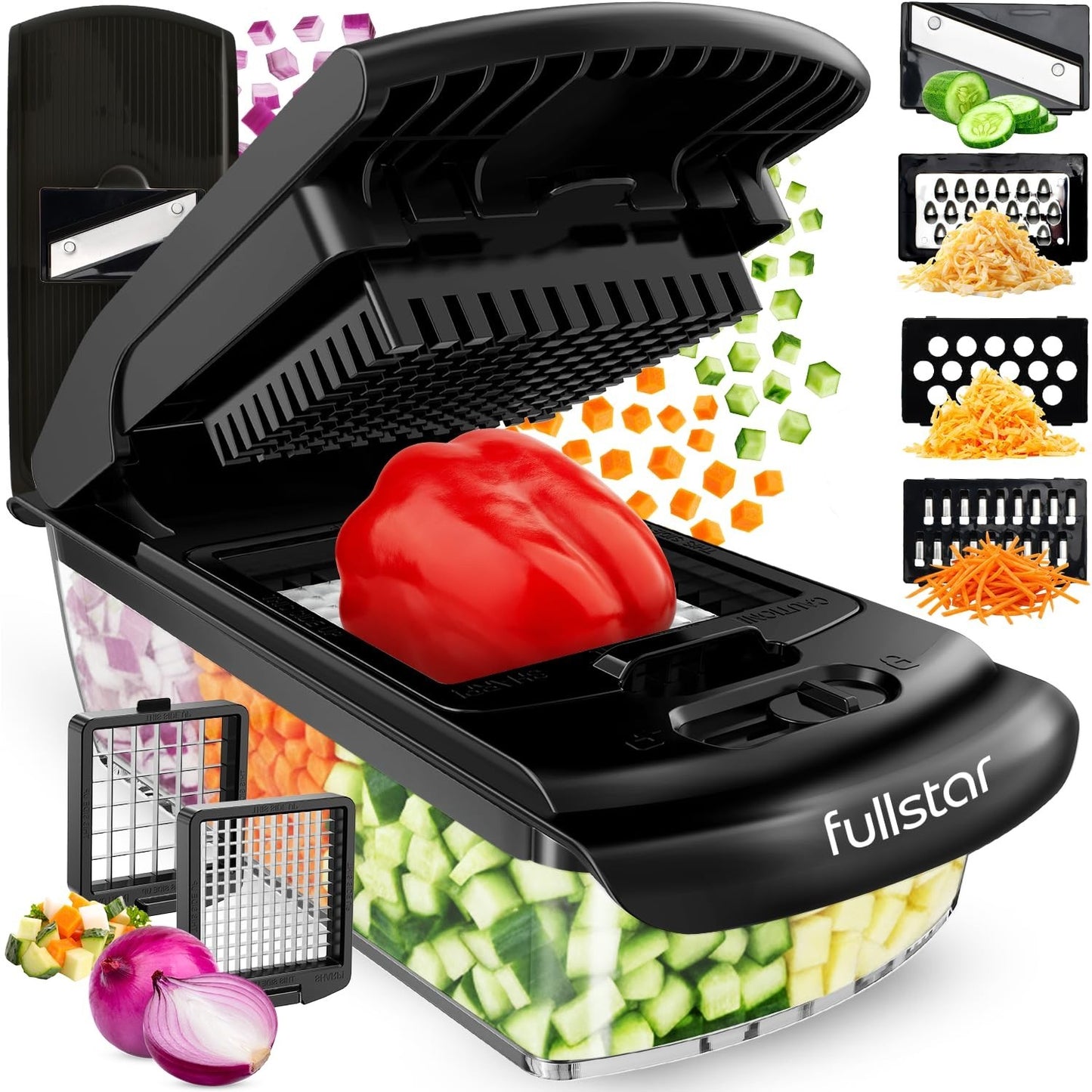 6 in 1 Vegetable Chopper & Mandoline Slicer | Sharp Stainless Steel Blades, All 1