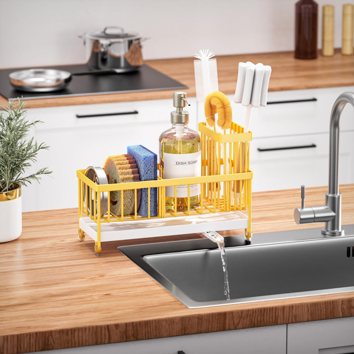 Kitchen Sink Sponge Holder Caddy Organizer, Rustproof 304 Stainless Steel, Yello5
